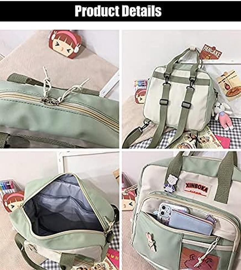 Kawaii Canvas School Backpack with Pendant, Laptop Shoulders Bag, Back to School off to College Supplies