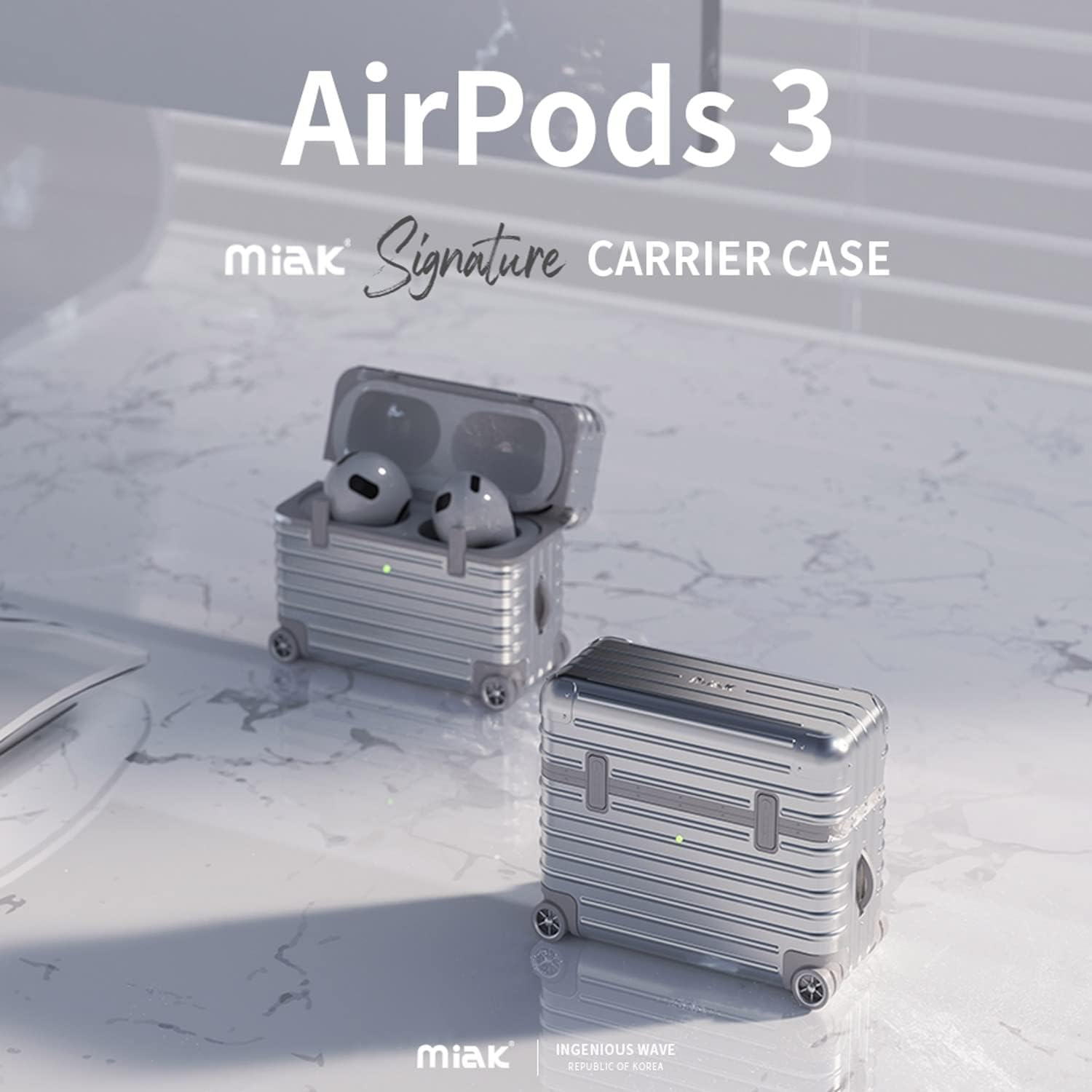 Miak Airpods 3Rd Generation Carrying Case Cover [Suitcase, Hard Case, Carrying Bag, Polycarbonate, TPU Carabiner, Wireless Charging, Qi Compatible, Stickers, Customized] image number 6