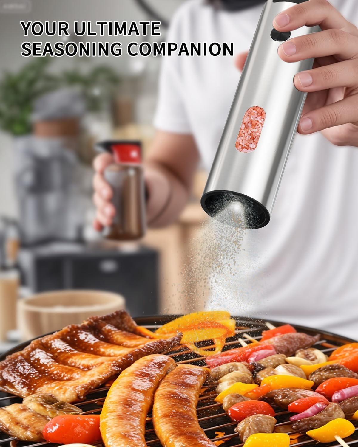 CIRCLE JOY Electric Salt and Pepper Grinder Set with USB Charging Base, Adjustable Coarseness, 110Ml Large Capacity, Stainless Steel Pepper Grinder, Silver image number 6