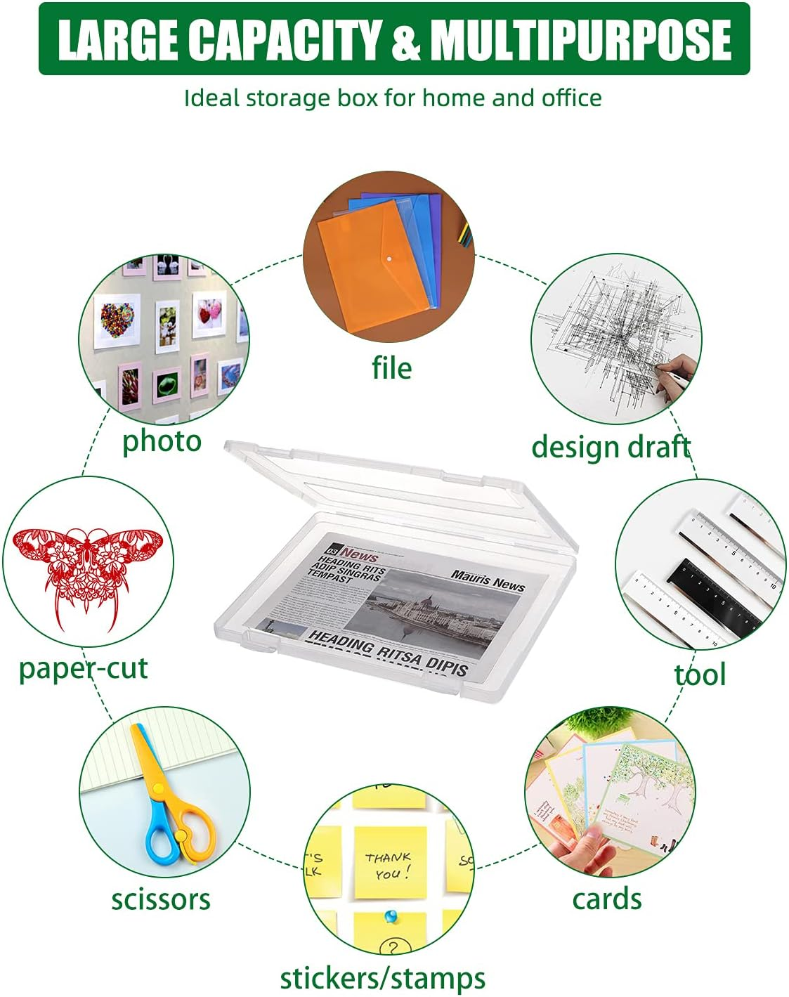 Denkee 4 Pack A4 File Portable Project Case, Plastic Storage Box for 8.5" X 11" Letter Paper, Scrapbook Paper Storage Boxes Documents Magazines Holder (Inner Size 12.2 X 8.9 X 0.7 In)