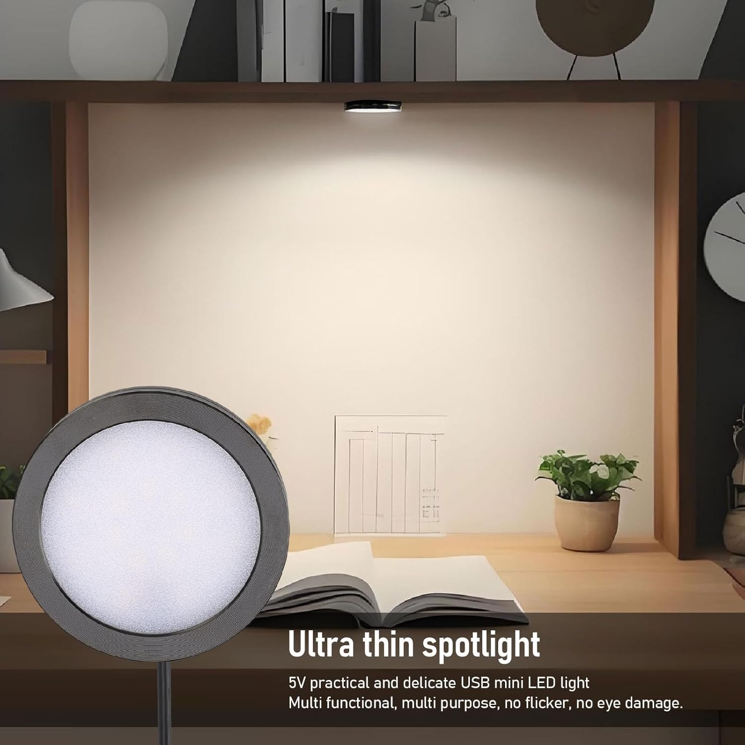 Cocoarm LED round Light, 5V Ultra Thin Aluminum Casing Mini Spotlight 1.5M USB Cable for Ceiling Bedroom Kitchen Display Cabinet Restaurant image number 2
