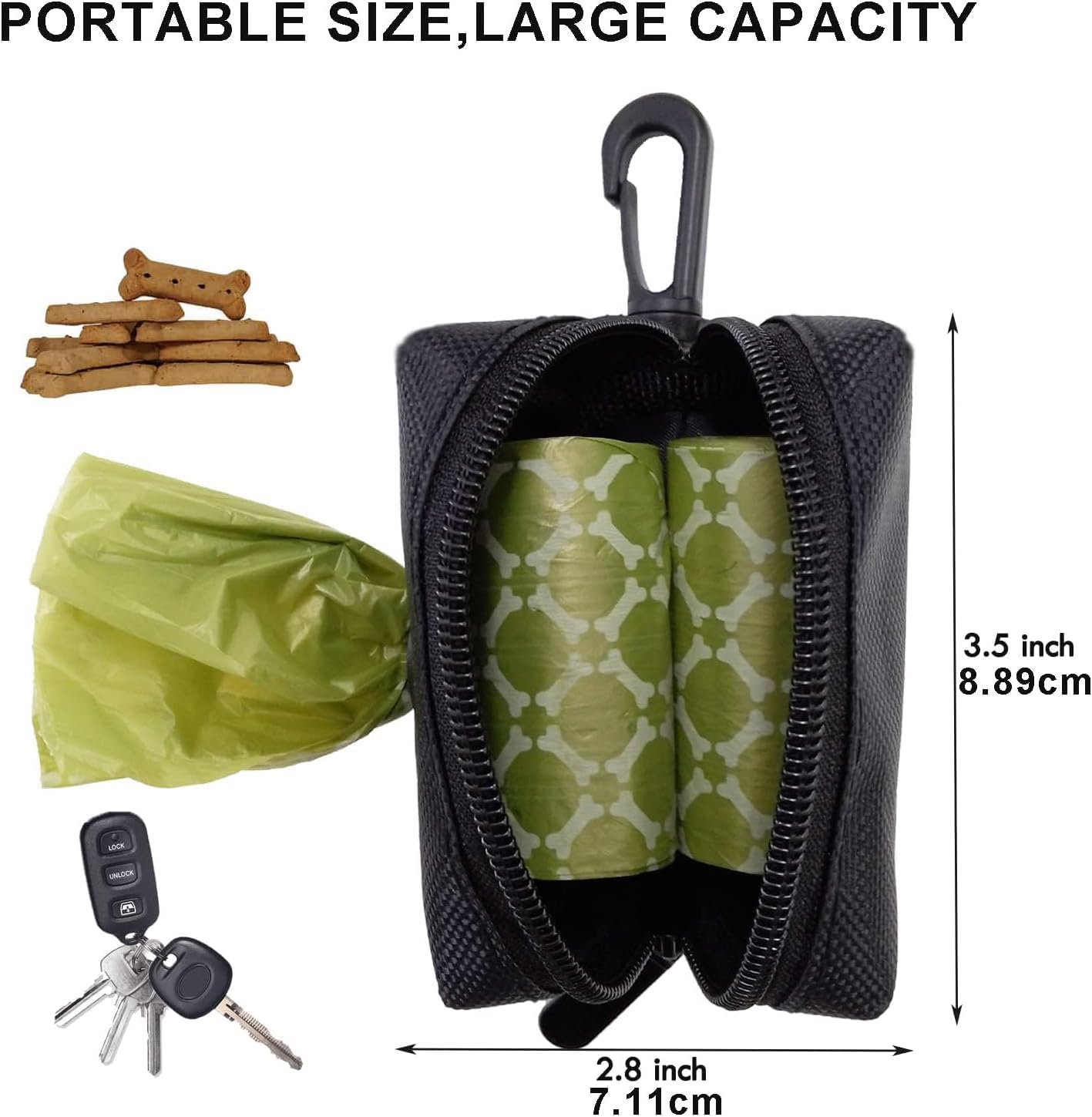 CUBETA Poo Bag Holder for Dogs, Poop Bag Holder for Dog Leash, Soft Fabric Zipper Fits Any Leash - Poop Bag Dispenser with 2 Rolls of Poo Bags image number 3