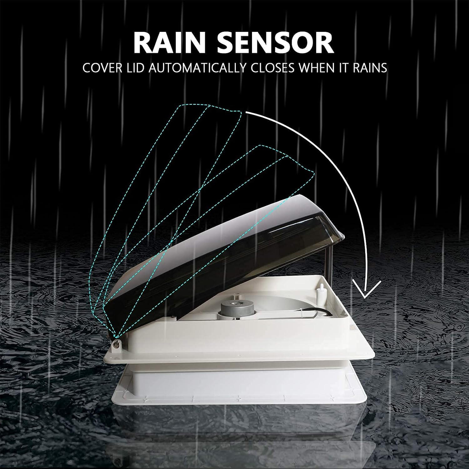 Vent RV Roof Vent with Rain Sensor, Automatic Level Permanent RV Air Ventilation Fan Speeds 12 Volt Remote Deluxe RV Vent Fan, with Dome Smoke RV Vent Cover Lid (14" X 14") image number 4