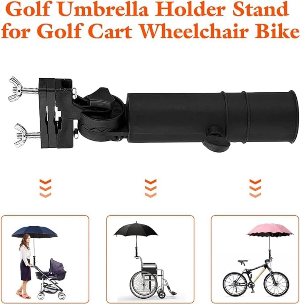 Golf Cart Umbrella Holder,Umbrella Stand,Universal Adjustable Trolley Attachment Umbrella Stand, Anti-Fall Golf Trolley Umbrella Rack for Golf Push Cart,Stroller,Handles,Wheelchair,Beach Chair image number 1