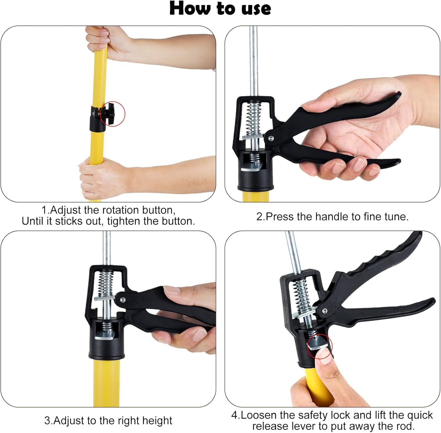 2 Pack Cabinet Jack, 50-115Cm Cabinet Jack Support Pole, Cabinet Steel Telescopic Quick Support Rod, 3Rd Hand Support System for Upper Cabinet Installation, Supports up to 40 Kg (Yellow) image number 3