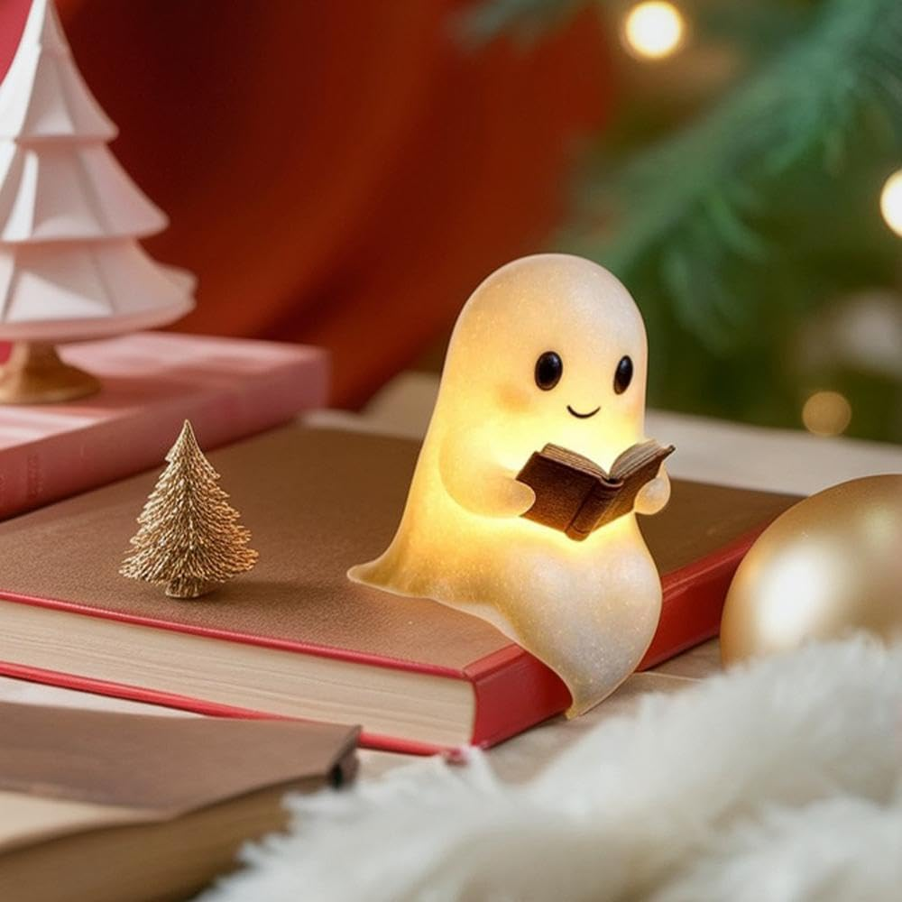 Cute Ghost Reading Book Lamp, Halloween Ghost Night Light, 3D LED Night Light for Halloween,Ghost Reading Night Lamp, Light up Halloween Decor for Bedroom Study Room, Readers Gifts