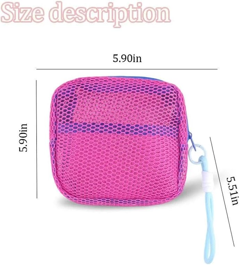 Portable Cosmetic Organizer Storage Mesh Makeup Bags Portable Coins Credit Cards Case Travel Lipstick Skincare Pouch Daily Small Objects Jewelry Pouches with Strap, Hot Pink image number 1
