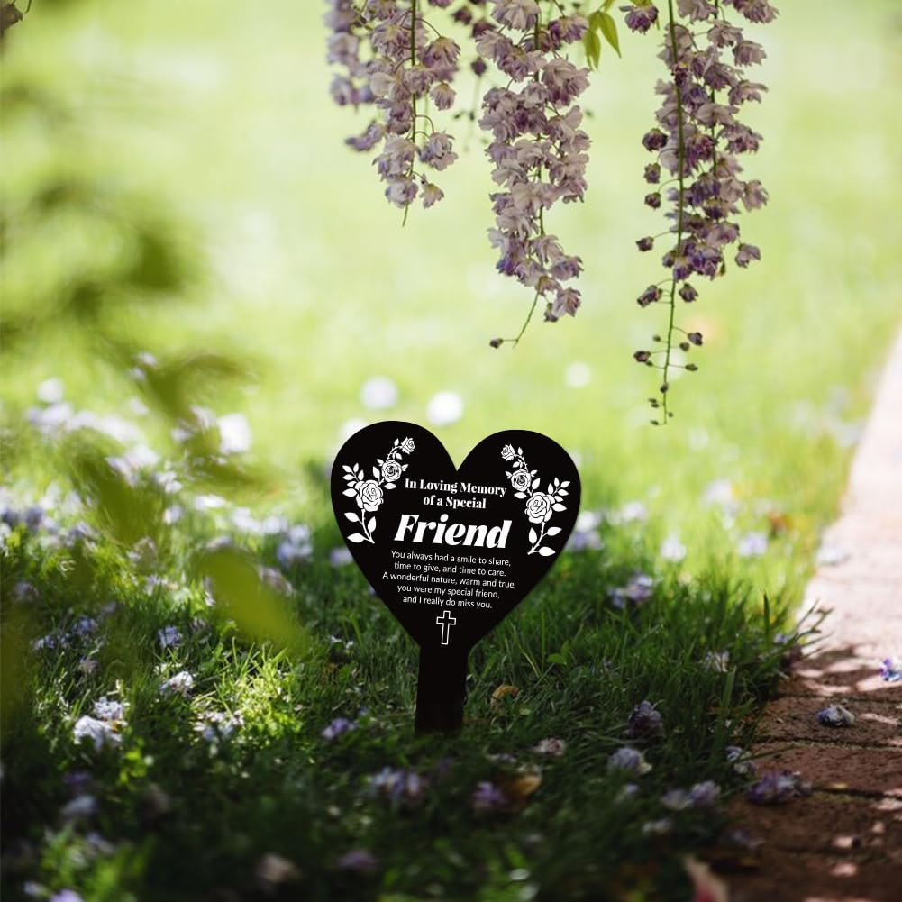 GLOBLELAND Heart-Shaped Flower Branch Garden Stake Memorial Plaque Memorial Stake for the Cemetery Acrylic Grave Stake Waterproof Condolences Garden Stake for the Yard Grave Cemetery image number 3