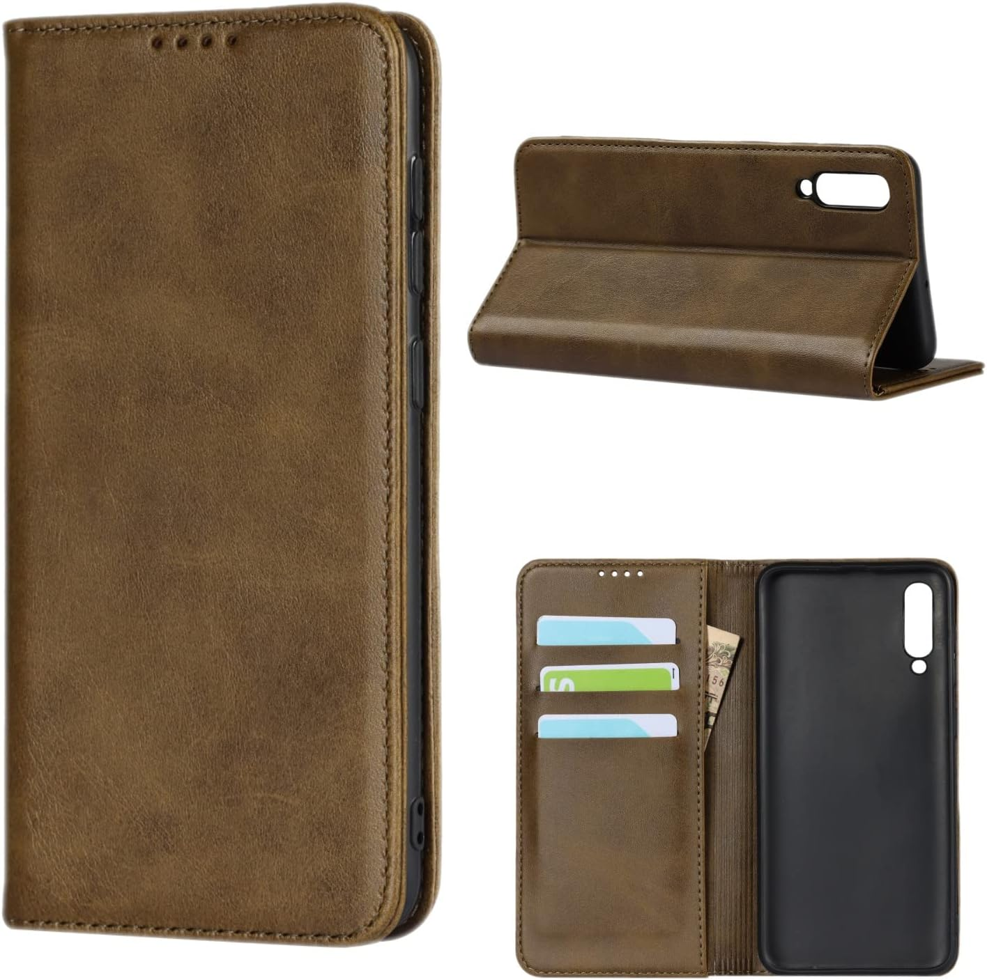 Cavor for Samsung Galaxy A50 Case Cowhide Pattern PU Leather Cases Flip Magnetic Kickstand Book Wallet Cover Phone Case with Card Slots(6.4") -Light Brown