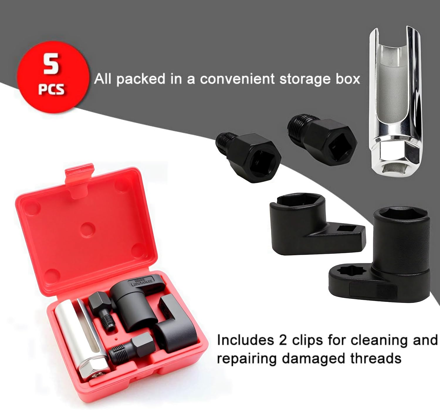 Oxygen Sensor Socket A7841F-FBA Offset Wrench Remover Tool and Thread Chaser Set 5 PCS Set image number 3