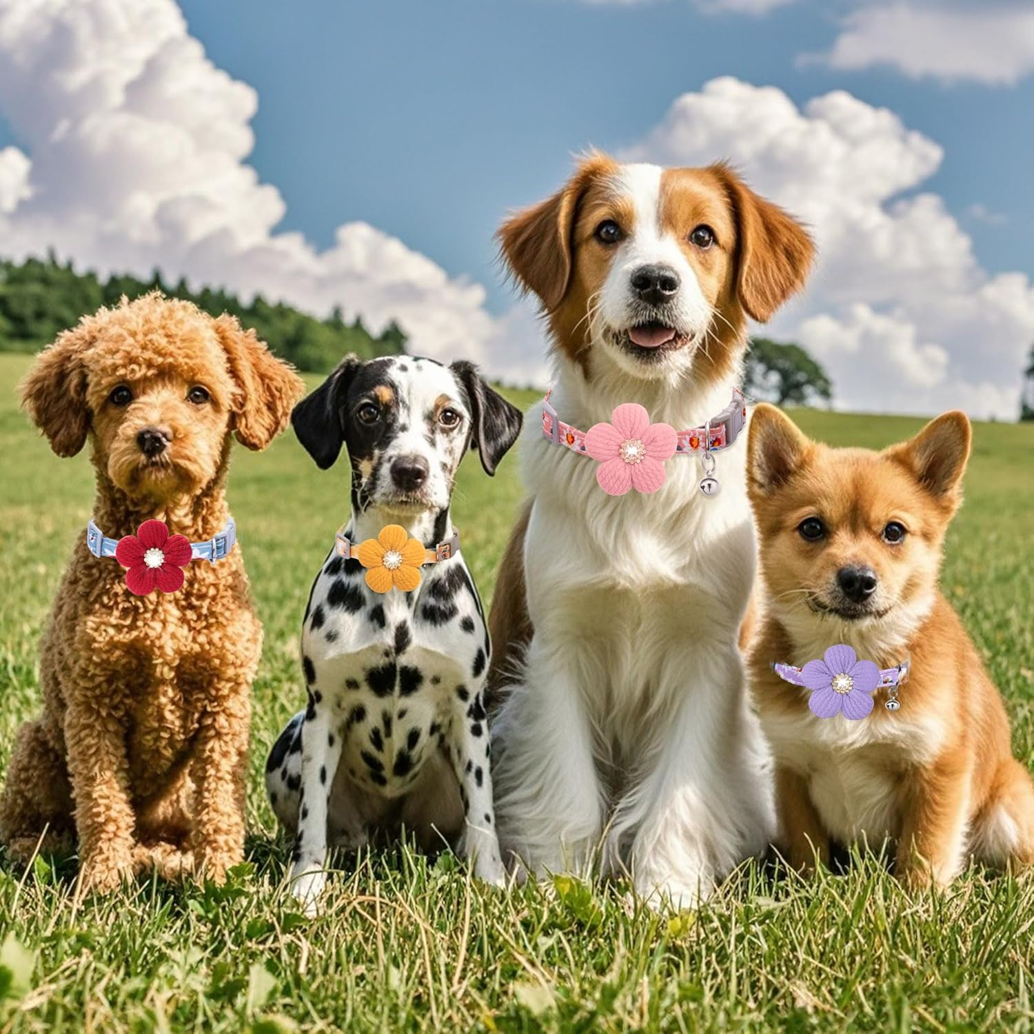 Small Dog Collar with Flower, Puppy Collar for Girl Dog Collars for Small Dogs Cute Dog Collar with Bell, Adjustable Length image number 5