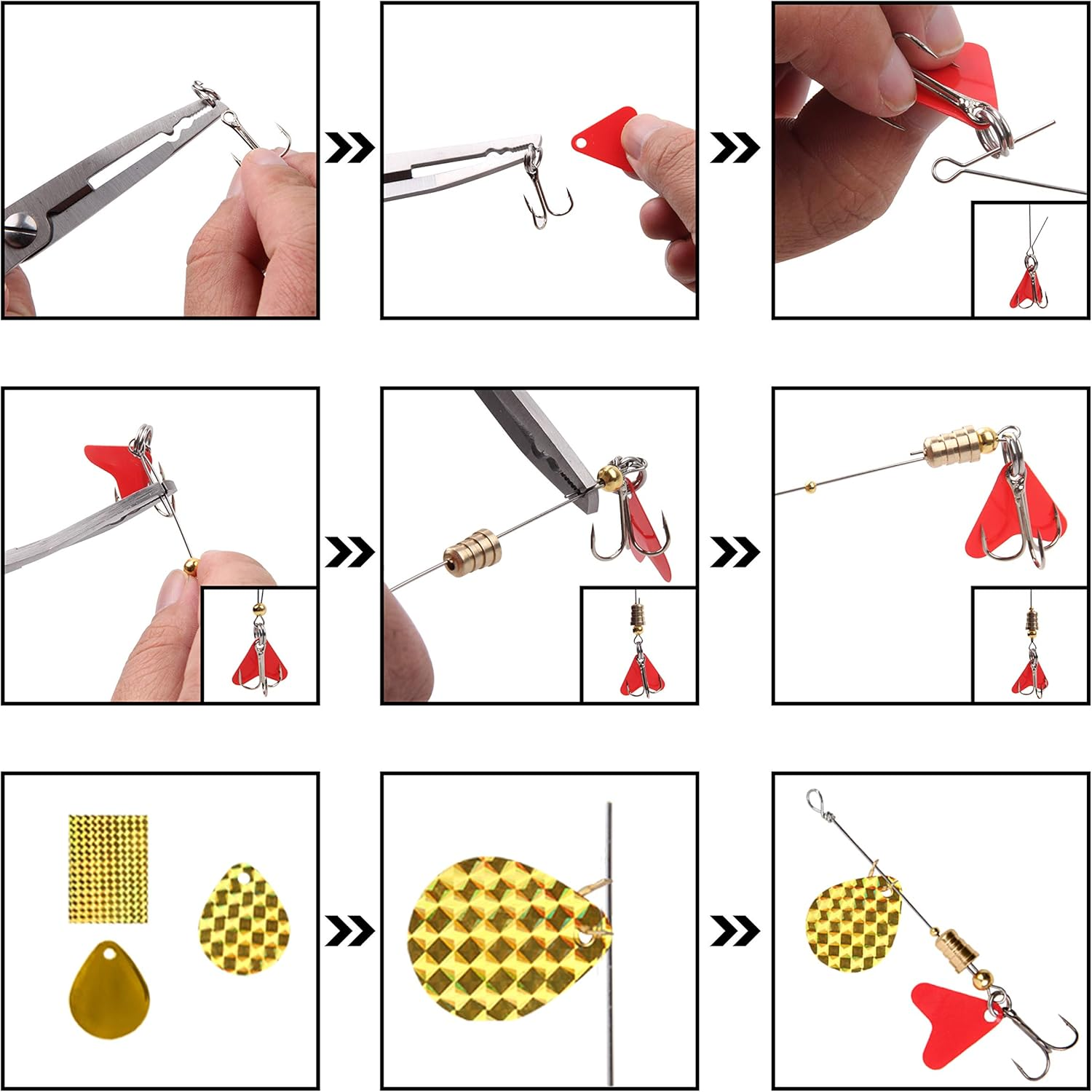 Fishing Spinner Bait Making Kit, 261Pcs DIY Fishing Lure Making Kit Buzzbait Spinnerbait Colorado Blades Fishing Spoon Rigs Treble Hook Make Your Own Lures for Bass Trout Walleye Spinner image number 1