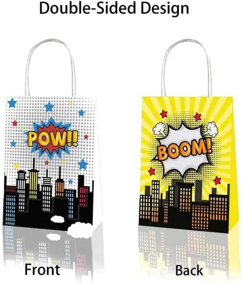 12X Superhero Party Supplies Birthday Decoration Paper Bag Kids Lolly Bag Favour Box Kraft Treat Box Gift Box Gable Box Gift Bag Themed Party Bag