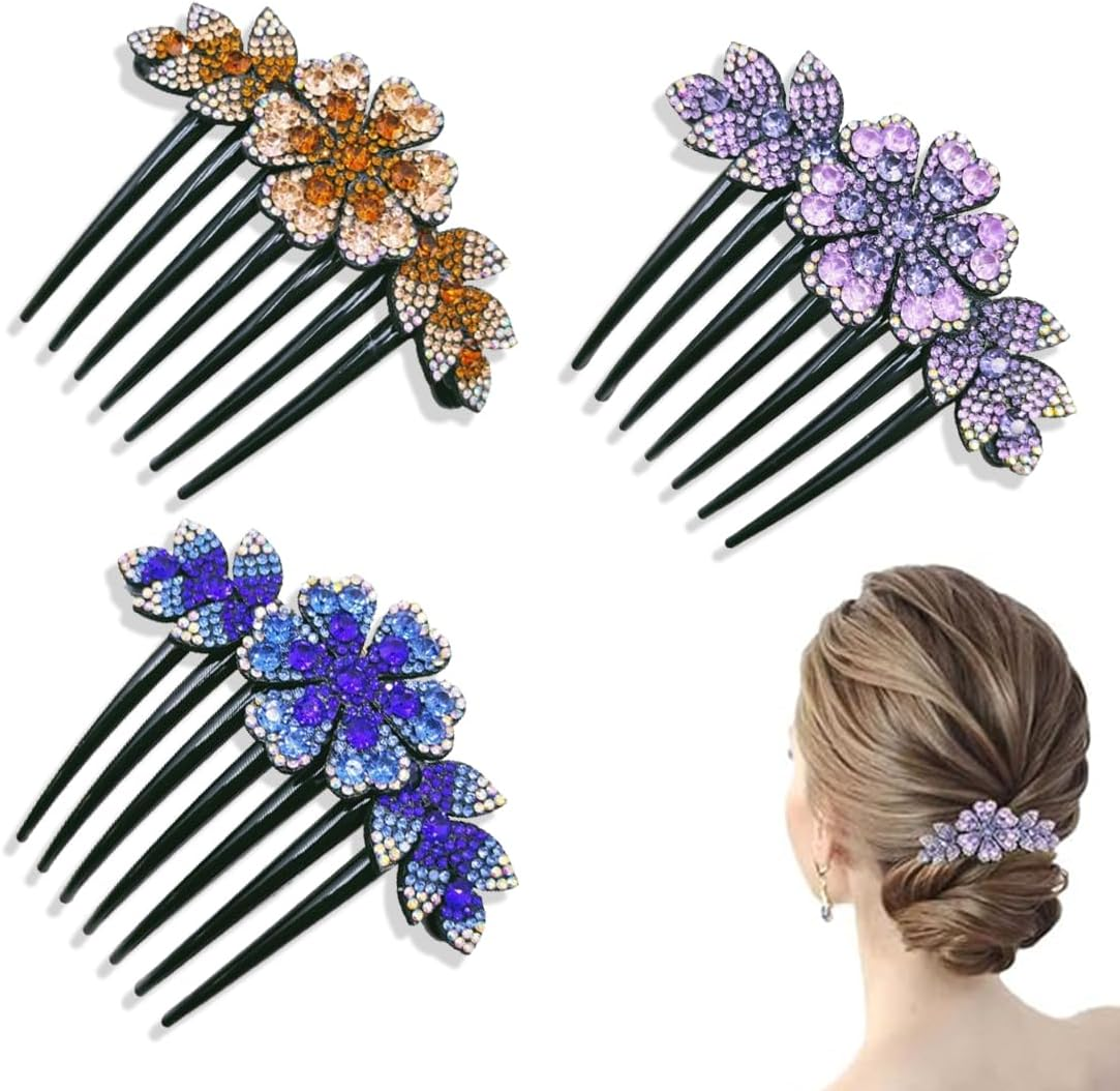 LAKJUOZ Pack of 3 Hair Combs for Clip-In Women Hair Combs Hair Accessories Combs Rhinestone Hair Combs Hair Side Combs Flowers Hair Combs Gifts for Women Girls image number 4