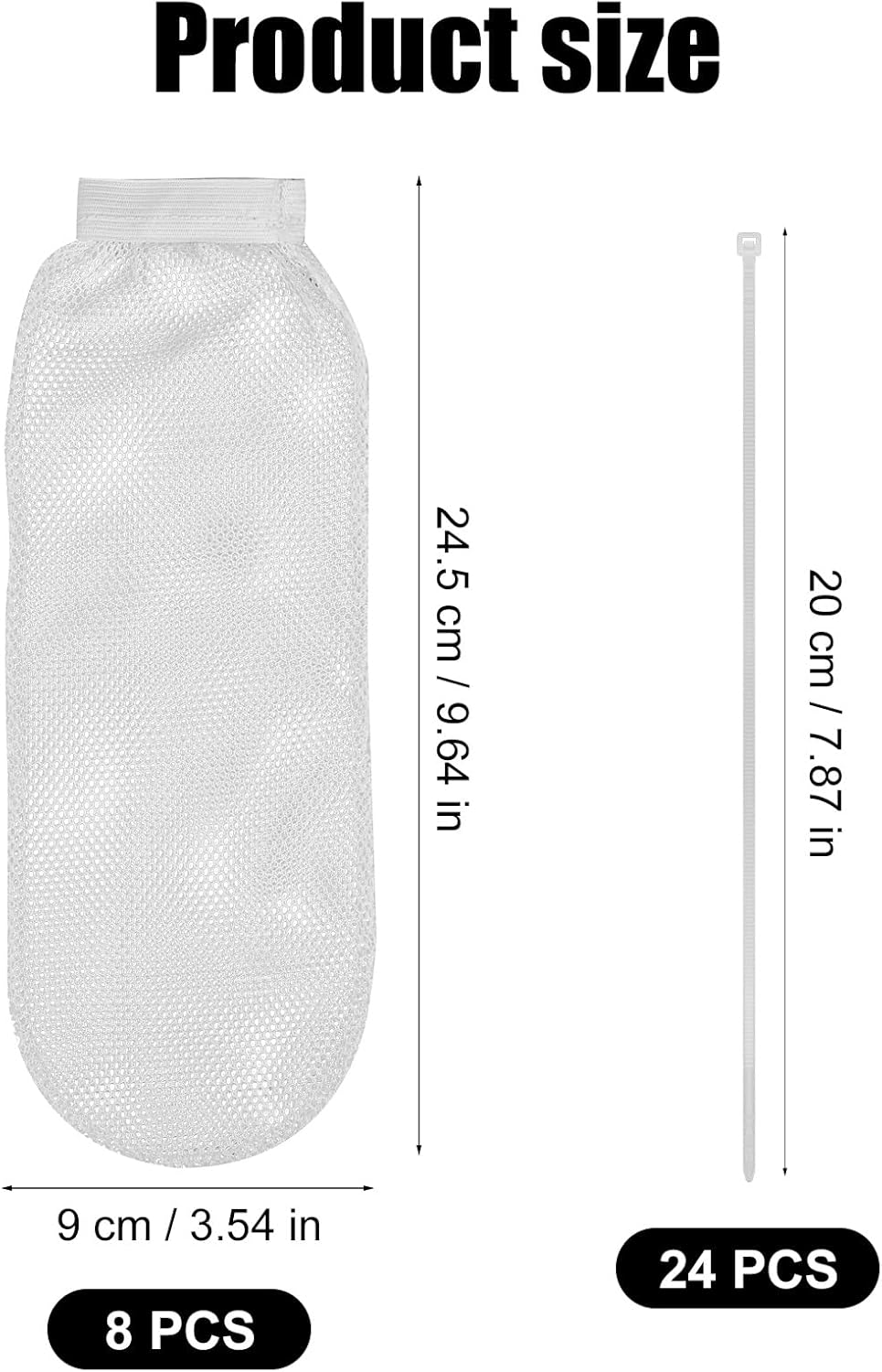 8Pcs Lint Traps for Washing Machine Hose, with 24Pcs Cable Ties Washer Lint Catch Nylon Mesh Lint Collector for Home Laundry Washing Machine Sink Drain Systems Hose Screen Filter (White) image number 6