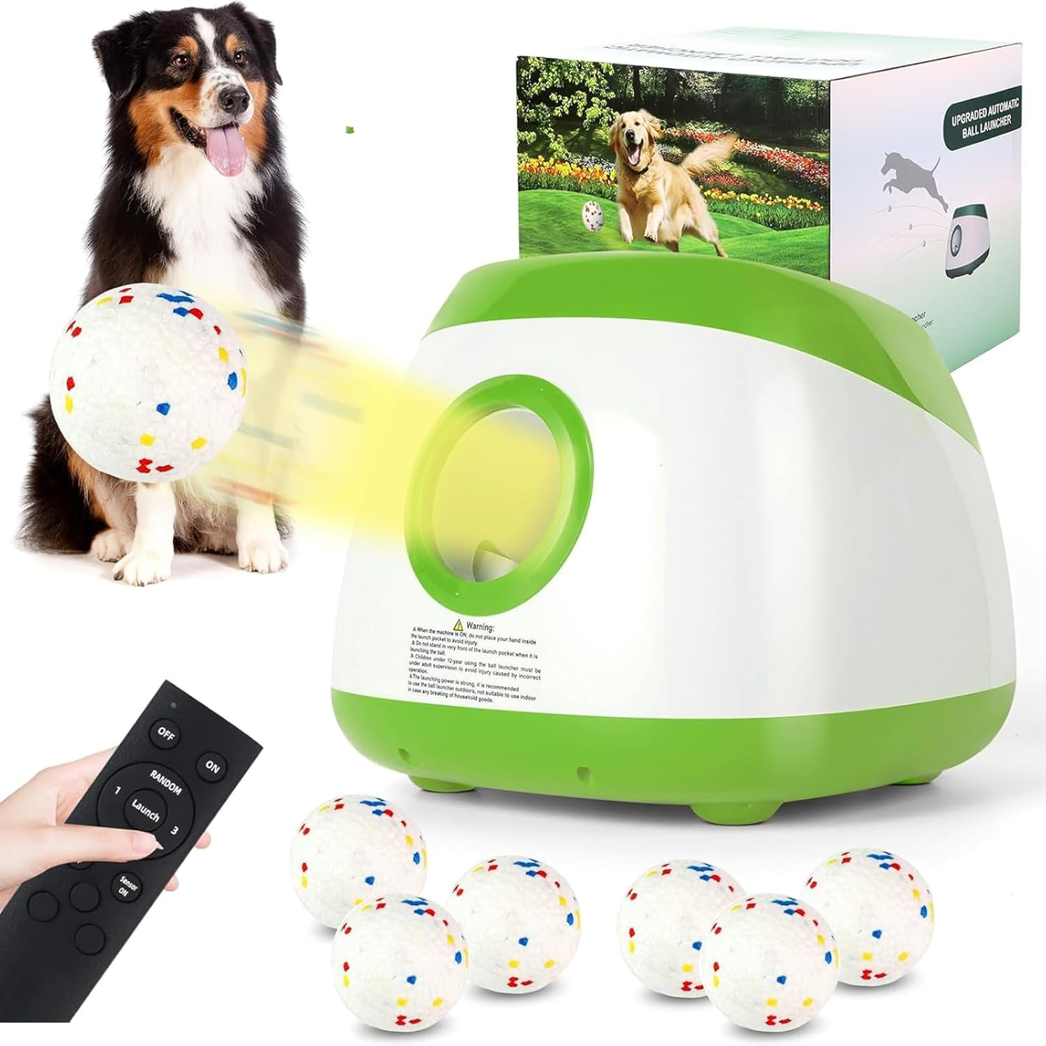 Big Automatic Ball Launcher for Dogs, 26Ft-79Ft Adjustable Distance Ball Thrower, 5200Mah Rechargeable Interactive Automatic Dog Ball Launcher with 6 Balls and Radar Wave Sensing Technology (Green) image number 1