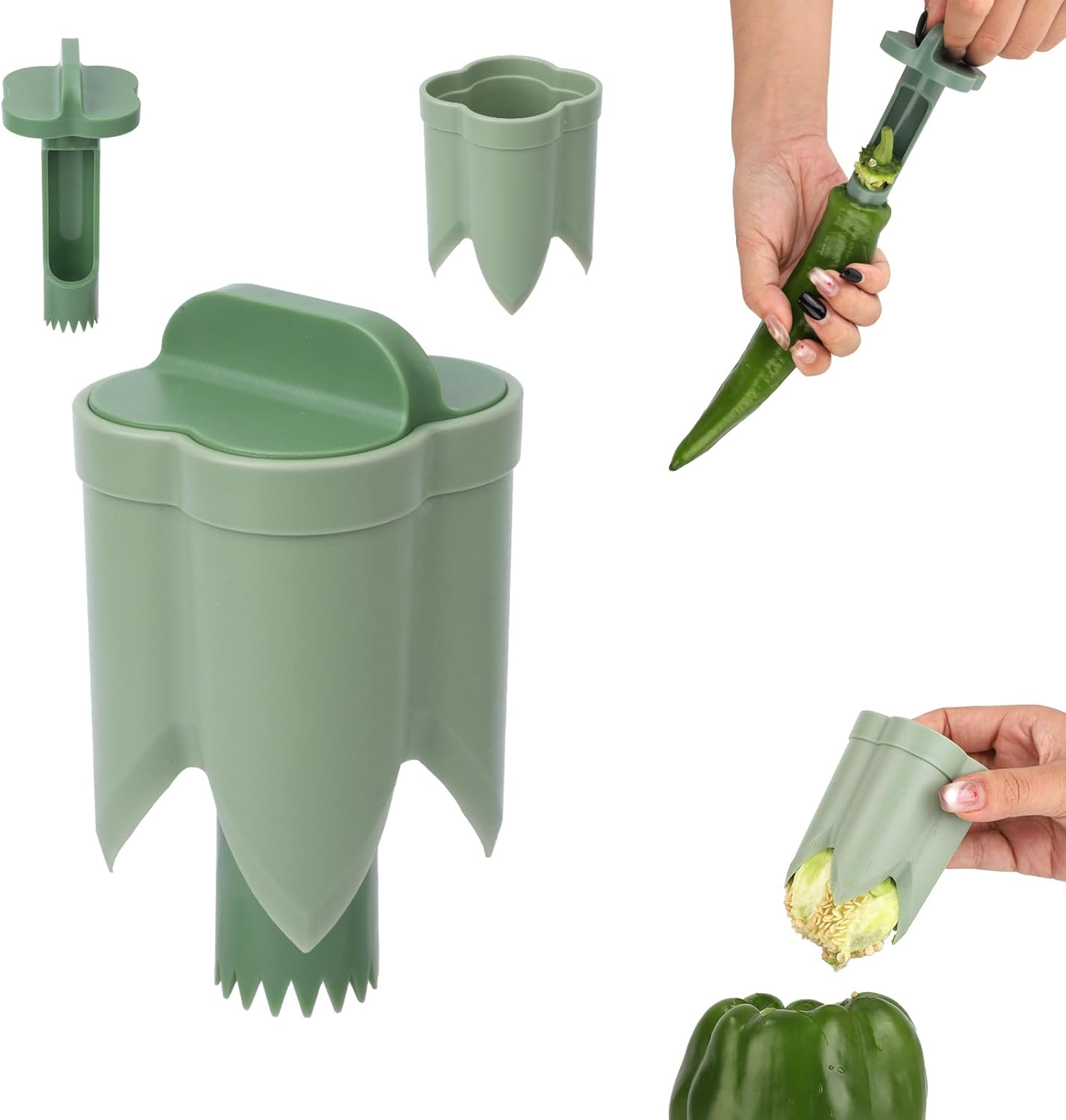 2 in 1 Pepper Corer, Bell Pepper Cutter 2 in 1 Fruit Pepper Corer Pepper Deseeder Pepper Corer and Deseeder for Kitchen Home Family Camping(Off White)