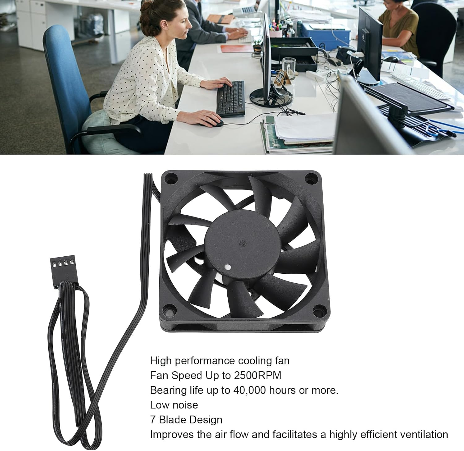 70Mm Case Fan with Dual Ball, Cooling Fan, High Performance Cooling Fan Speed up to 2500RPM 7 Blade, 4 Pin PWM Intelligent Temperature Control image number 6