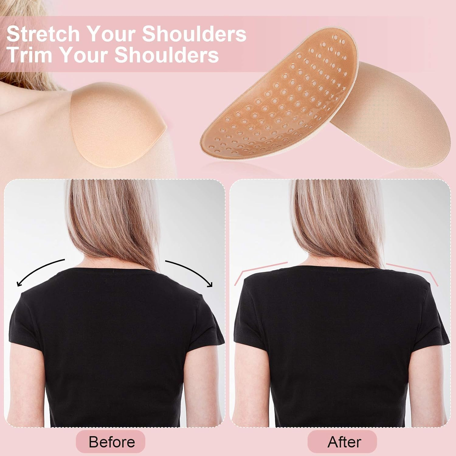 4 Pairs Shoulder Push-Up Pads Soft Silicone Adhesive Shoulder Pads Anti-Slip Enhancer Shoulder Pads for Women (Flesh Color, Transparent Flesh Color)
