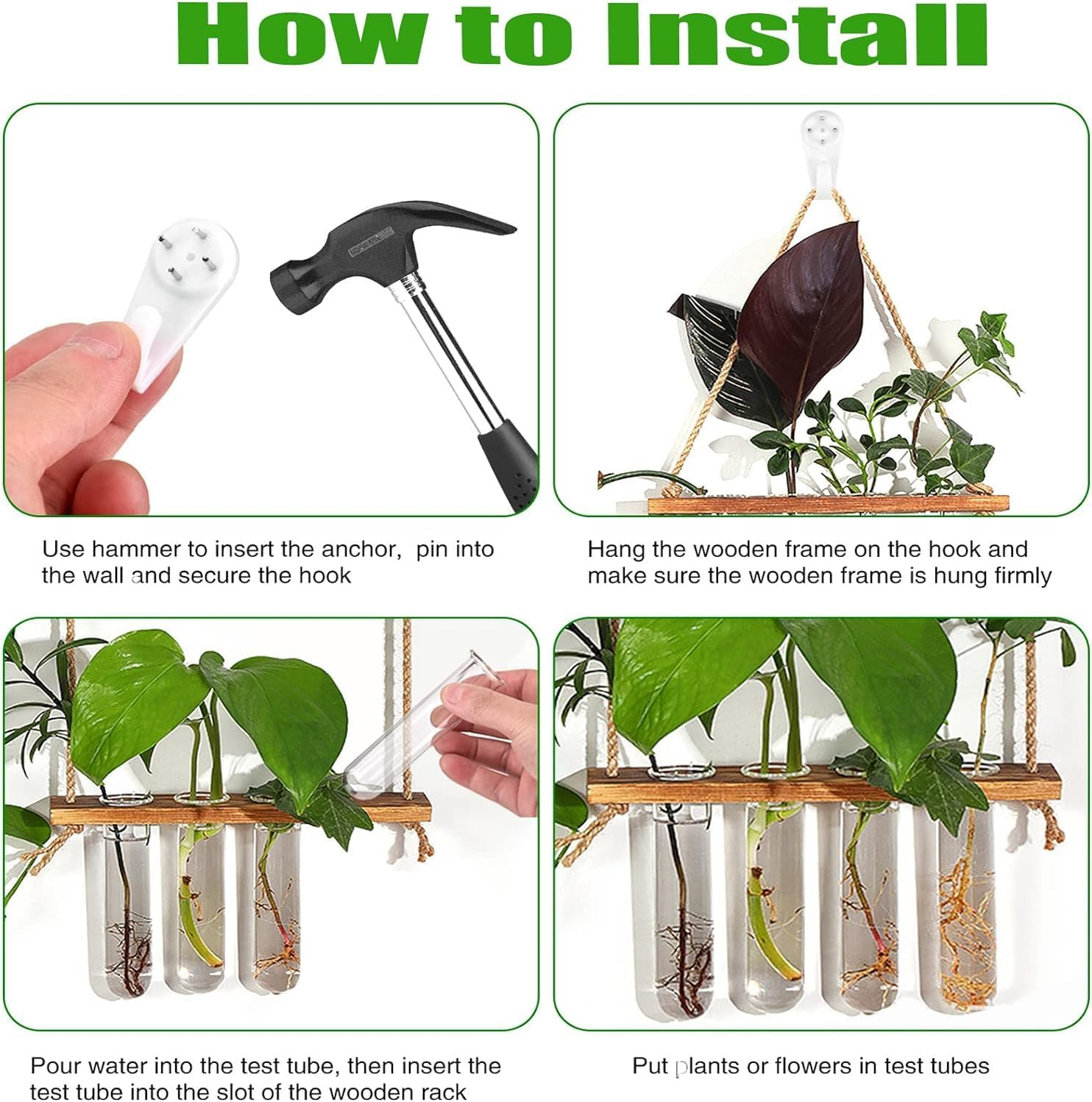 Plant Propagation Station,2 Tiered Test Tube Hanging Plant Holder with Wooden Stand,Propagation Station with Wooden Stand, Propagation Planters Glass Tube for Hydroponic Plant Decor image number 6