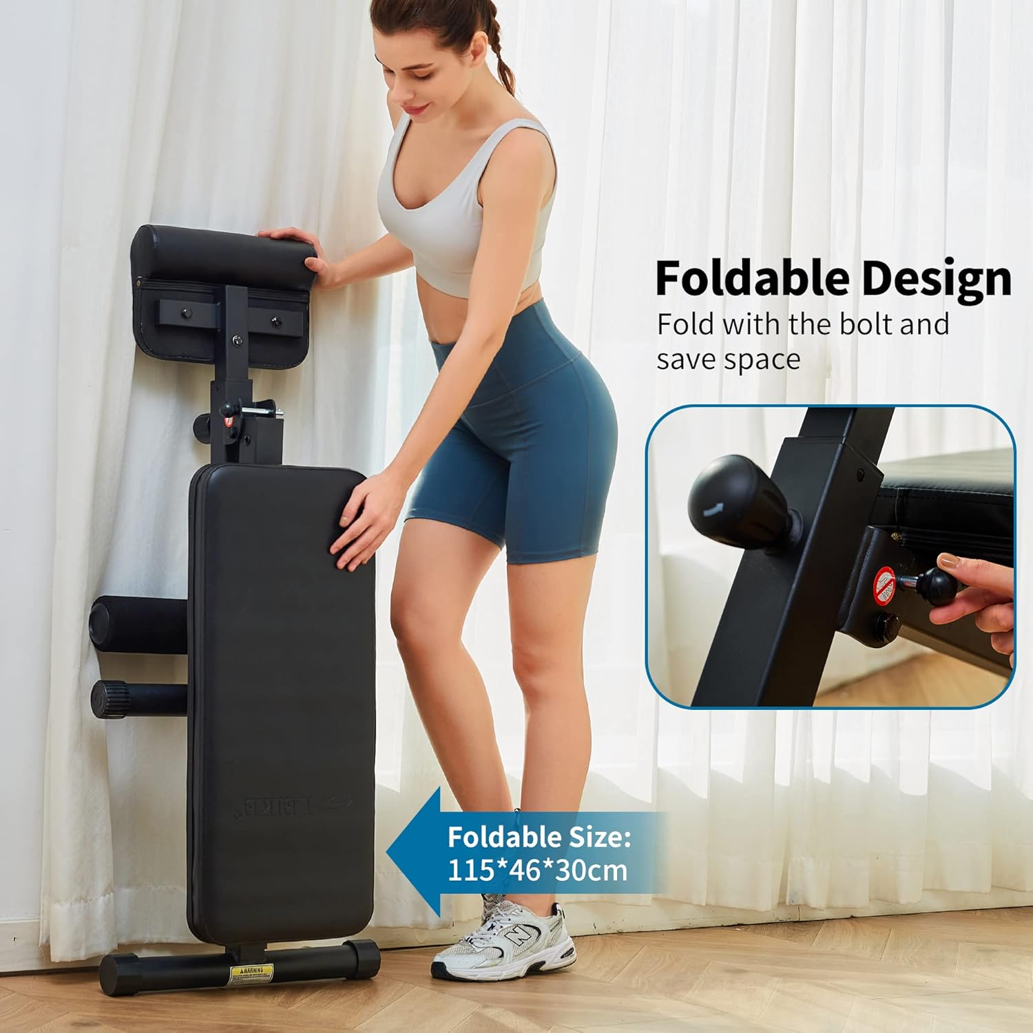 Leikefitness Roman Chair Adjustable Weight Bench Foldable Workout Exercise Full Body Strength Training Preacher Curls Black