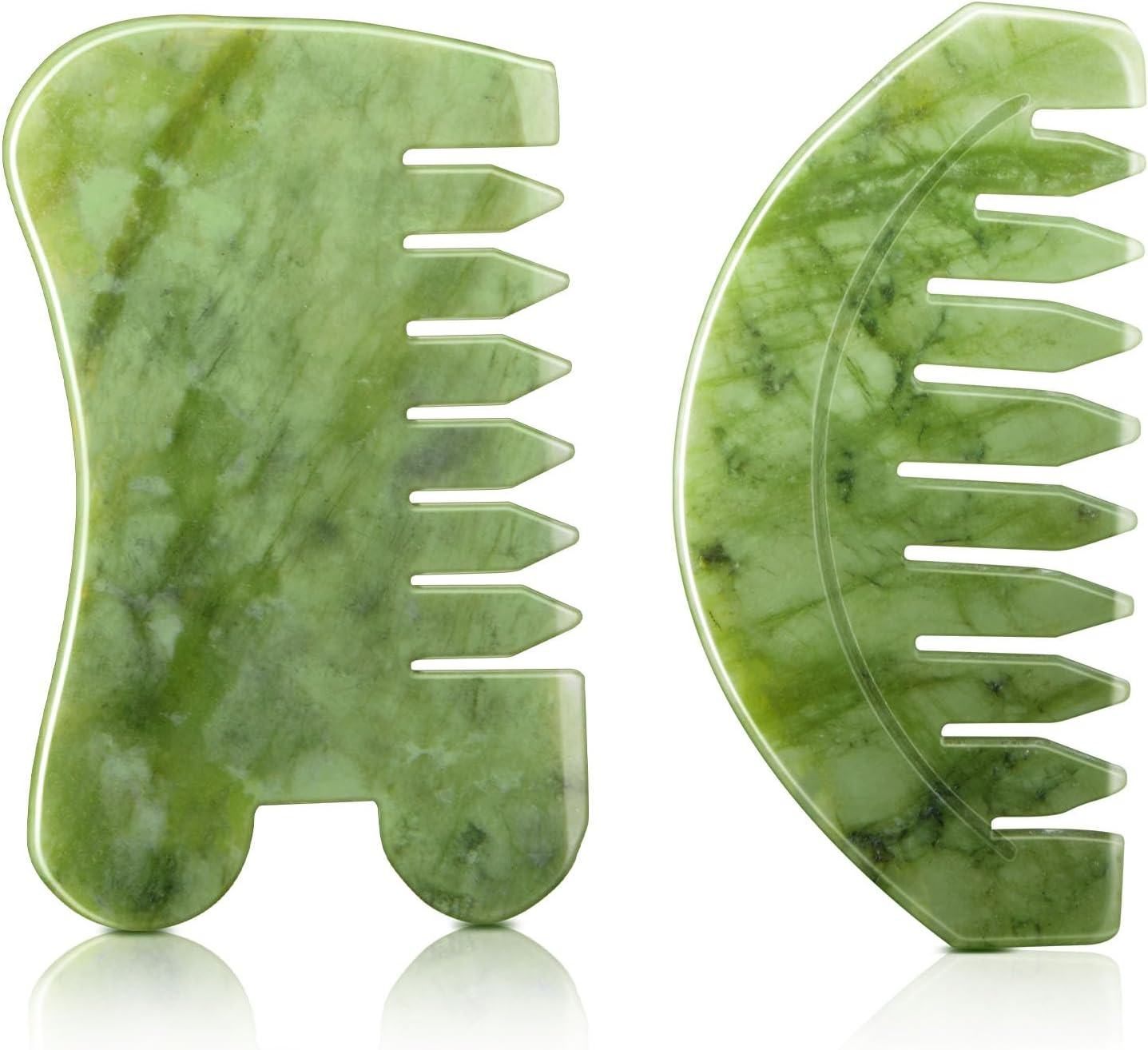 BBTO 2 Pcs Jade Comb for Scalp Massage Gua Sha Comb for Head Body Spa Hair Multifunctional Handheld Massage Tools(Round, Classic Style) image number 1