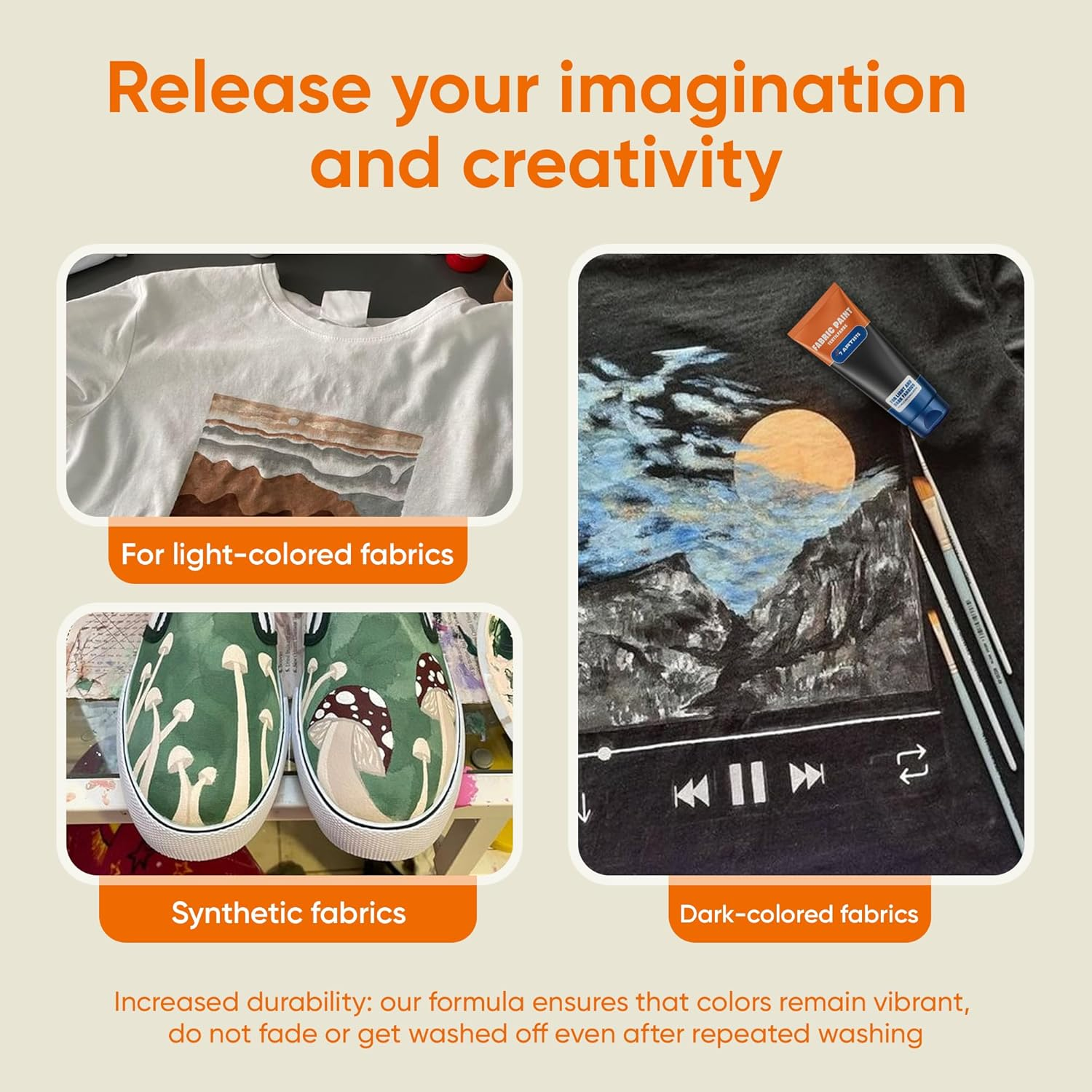 7 Artists Orange Fabric Paint 2 Fl. Oz &ndash; Fabric Paint Orange for Clothes Permanent | Textile Paint for Upholstery, Sneakers, Canvas Tote Bags, T-Shirt Painting | Pintura Para Ropa Y Zapatos image number 6