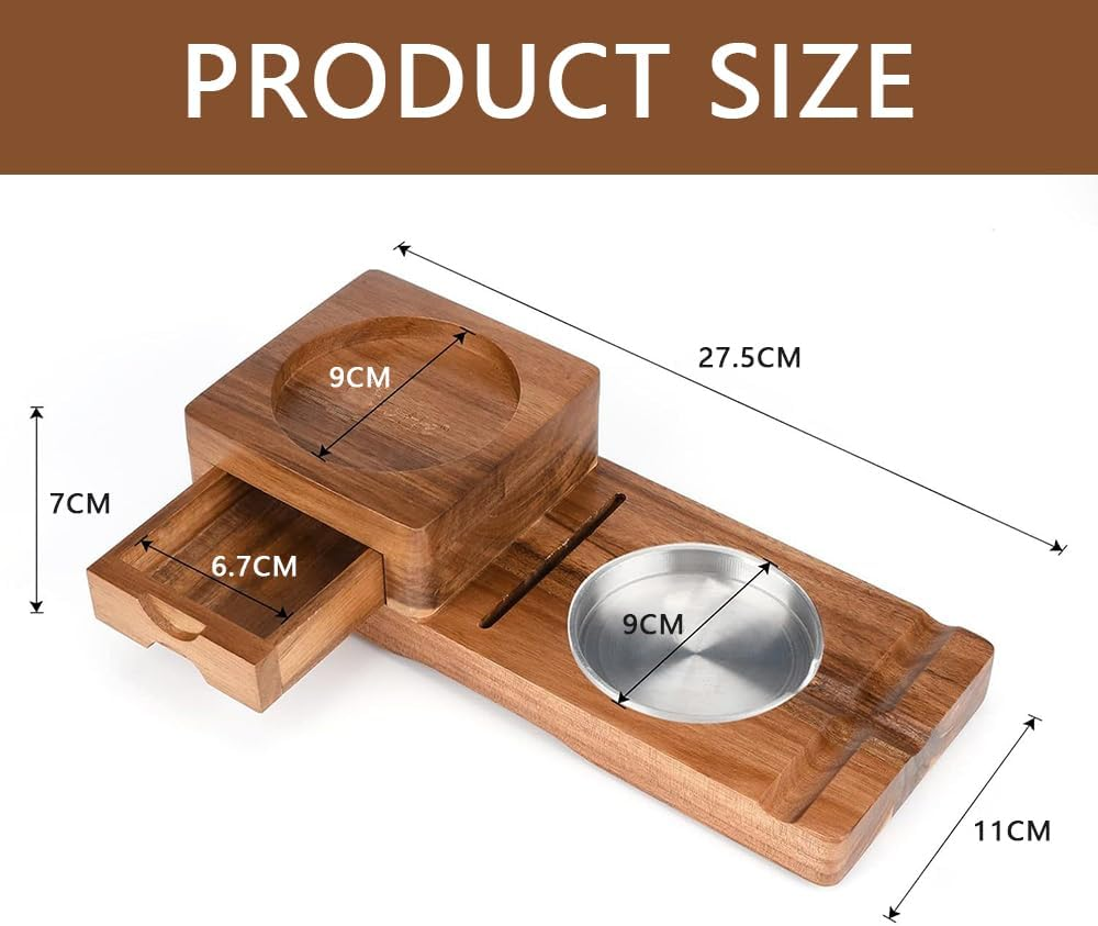Cigar Ashtray Set with Whiskey Glass Holder &ndash; Wooden Ashtray with Steel Channel, Removable Drawer & Cigar Cutter, Classic Wood & Aluminum Cigar Accessories for Home & Office image number 5