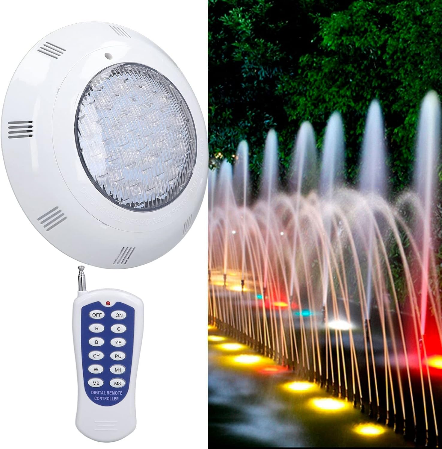 RGBW Pool Lights, 54W 18LED Swimming Pool Light, AC12V Underwater, IP68 Waterproof, Underwater Landscaping Lamp, 12 Key Remote Control for Swimming image number 3