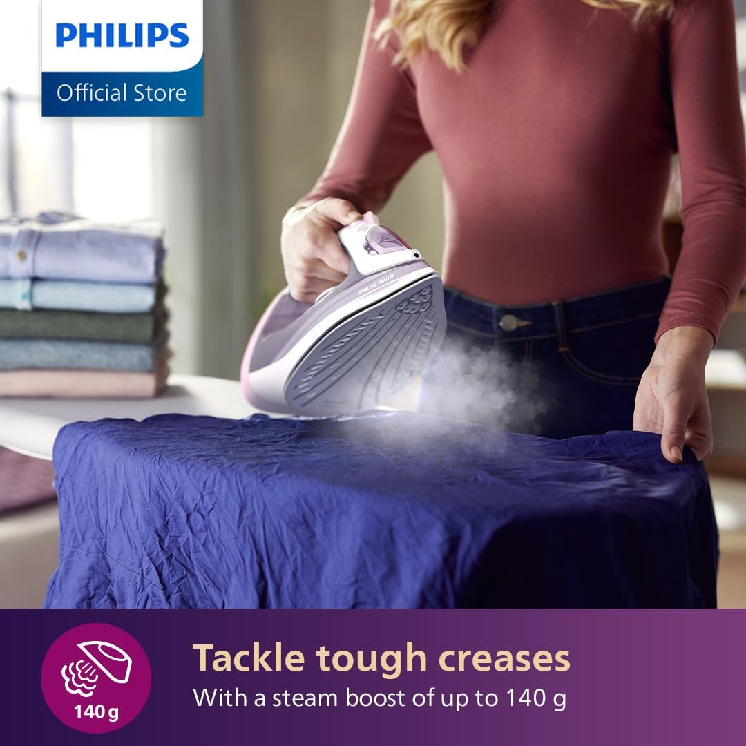 Philips Perfect Care 3000 Series Steam Iron, 2000 W Power, 30 G/Min Continuous Steam, 140 G Steam Boost, 300 Ml Water Tank, Ceramic Soleplate, Purple (DST3010/39) image number 4