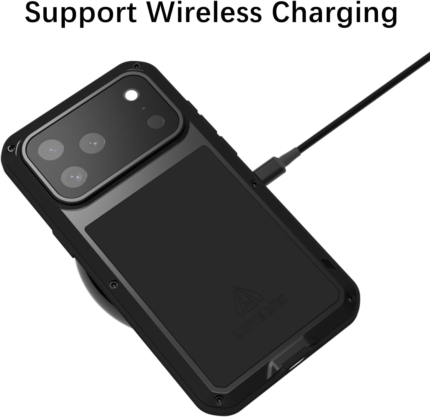 LOVE MEI Compatible with Iphone 17 Pro Max Case, Outdoor Sports Waterproof Military Heavy Duty Shockproof Dust/Dirt Proof Hybrid Aluminum Metal+Silicone+Tempered Glass Full Body Metal Cover (Black) - Black image number 2