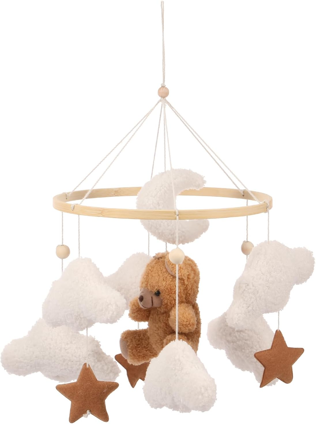 Baby Crib Mobile for Boys Girls Bassinet Soft Plush and Wood Nursery Mobile Cute Baby Bed Bell Charming Nursery Decor for Infant Newborn (Brown)
