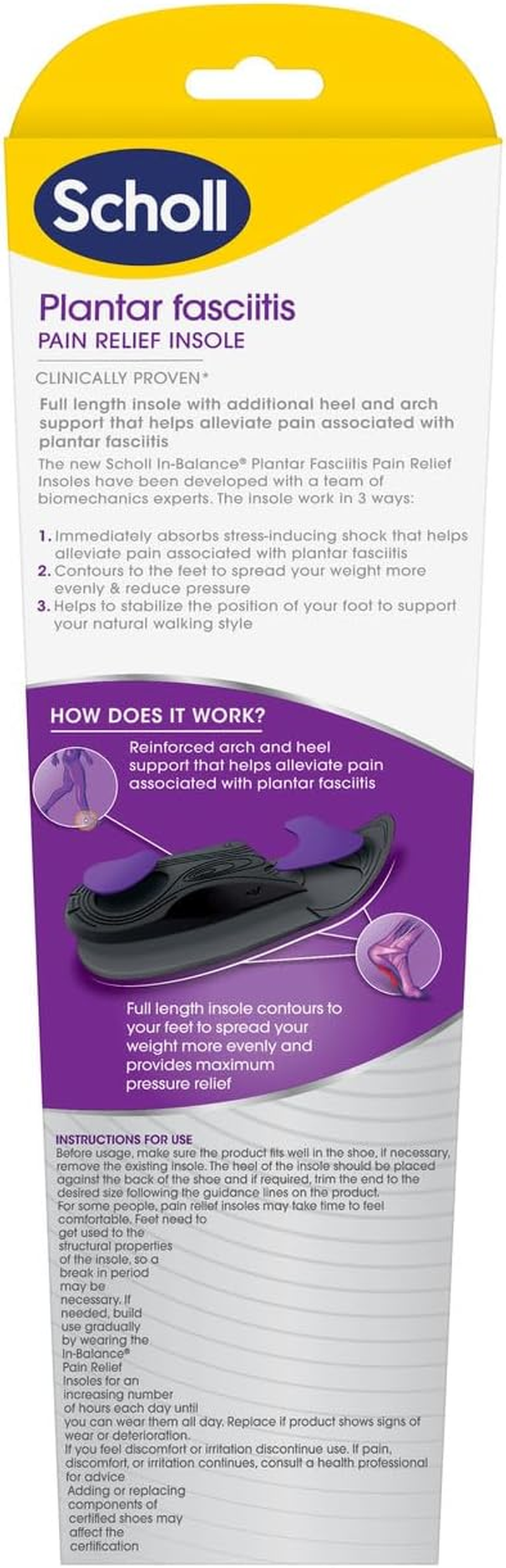 Scholl In-Balance Pain Relief Plantar Fasciitis Orthotic Insole Medium