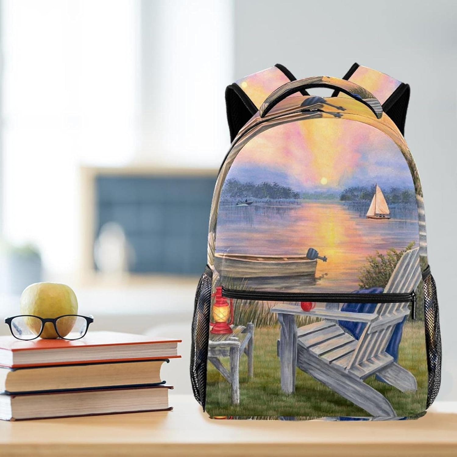 Peace Sunset on the Lake Backpack Students Shoulder Bags Travel Bag College School Tote Backpacks