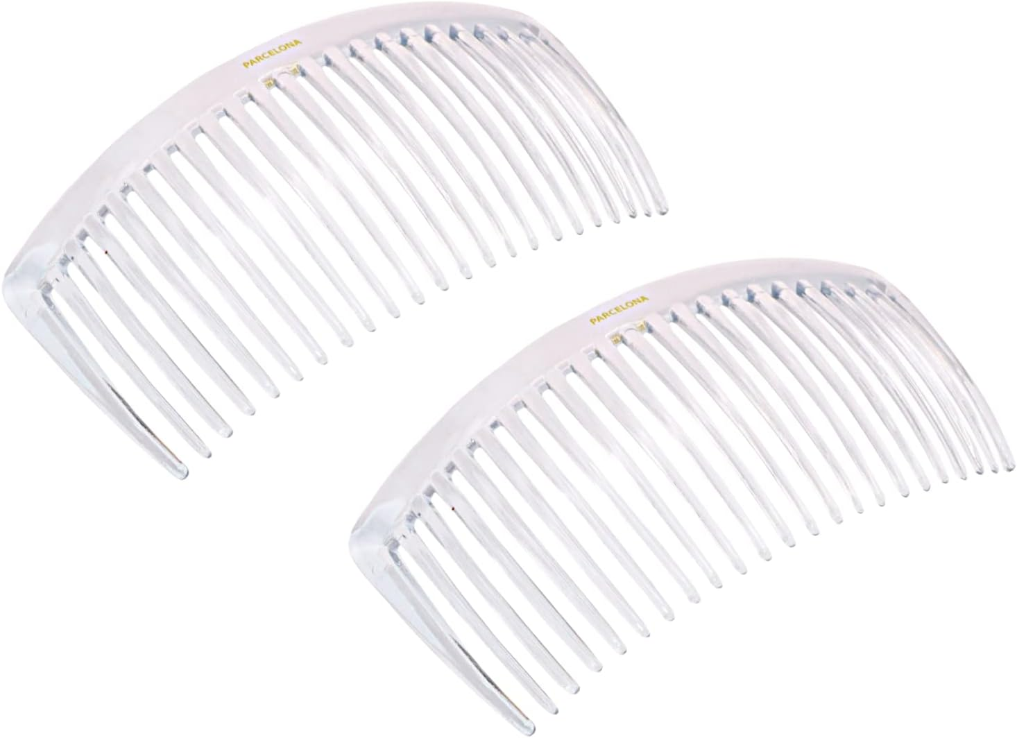 Parcelona French Pair of Clear Crystal Color Large Glossy Cellulose Acetate Good Grip Updo 23 Teeth Hair Side Combs 4.25 Inch