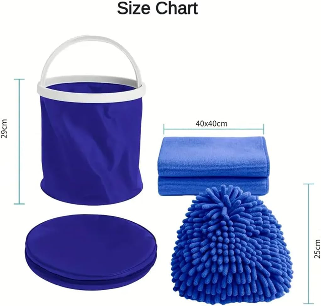 Portable 4-Piece Car Wash Kit: 1 13L Collapsible Bucket + 1 Chenille Microfiber Mitt + 2 Towels - a Versatile Cleaning Kit for Cars, Rvs, Outdoor Adventures, and Fishing image number 3