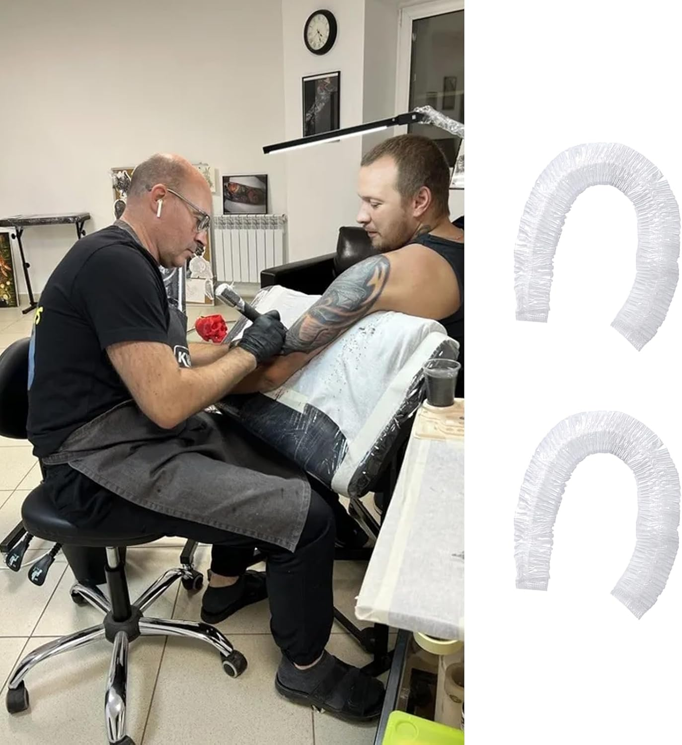 RUIFUU 50 Pcs Disposable Tattoo Arm Rest Covers,Tattoo Table Covers Salon Tray Covers Elastic Tattoo Tray Cover Plastic Machine Cover Tattoo Equipment for Most Tattoo Machine Trays