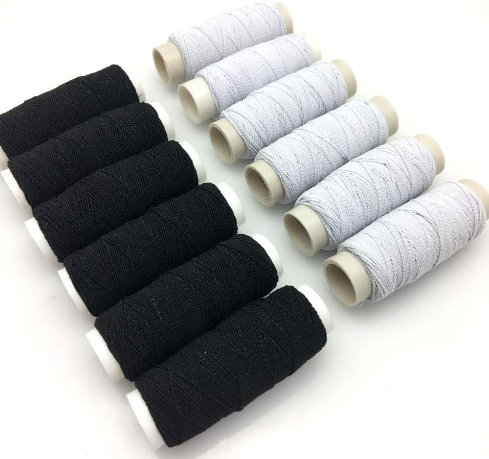 FQTANJU round Shirring Elastic Craft Cord（6 Black+6 White） - Style4 image number 6