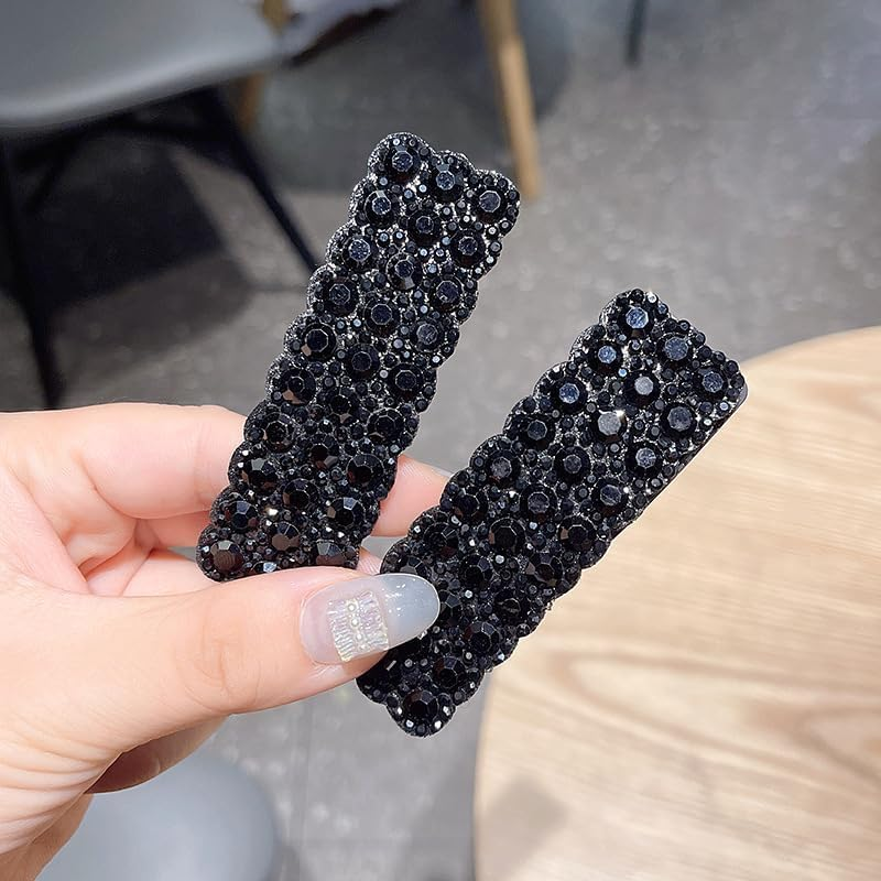 4 Pieces Black Women Hair Clips with Rhinestones Shiny Rectangle Korean Hair Clips Hair Accessories for Party Wedding Daily Girls Hair Accessories Clips and Hair Clips Accessories image number 1