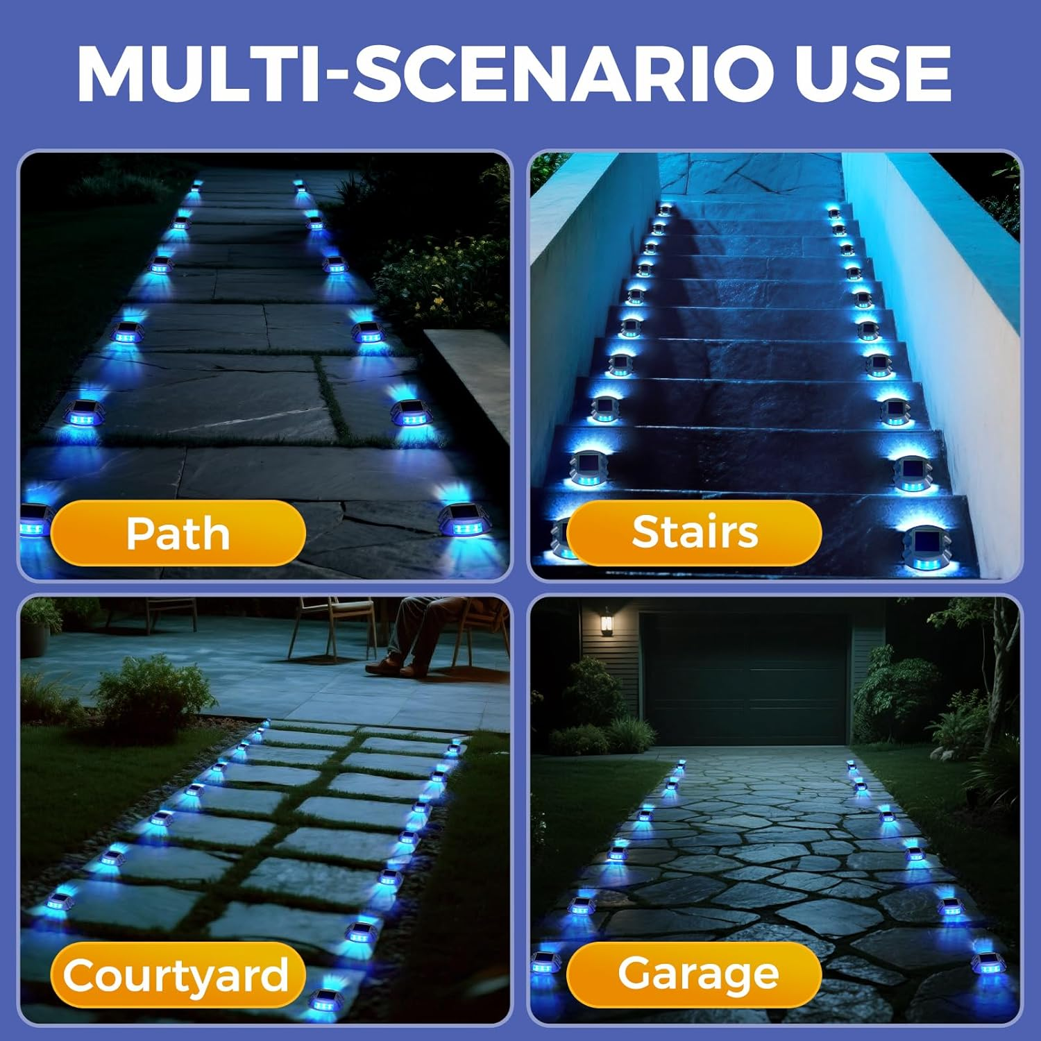 JEWOSTER Solar Driveway Lights - Extra Bright Solar Deck Lights with 6 LED, Waterproof Outdoor Solar-Powered Light for Garden, Pathway, Walkway, Deck, Yard and Driveway - 2 Pack, Blue image number 4