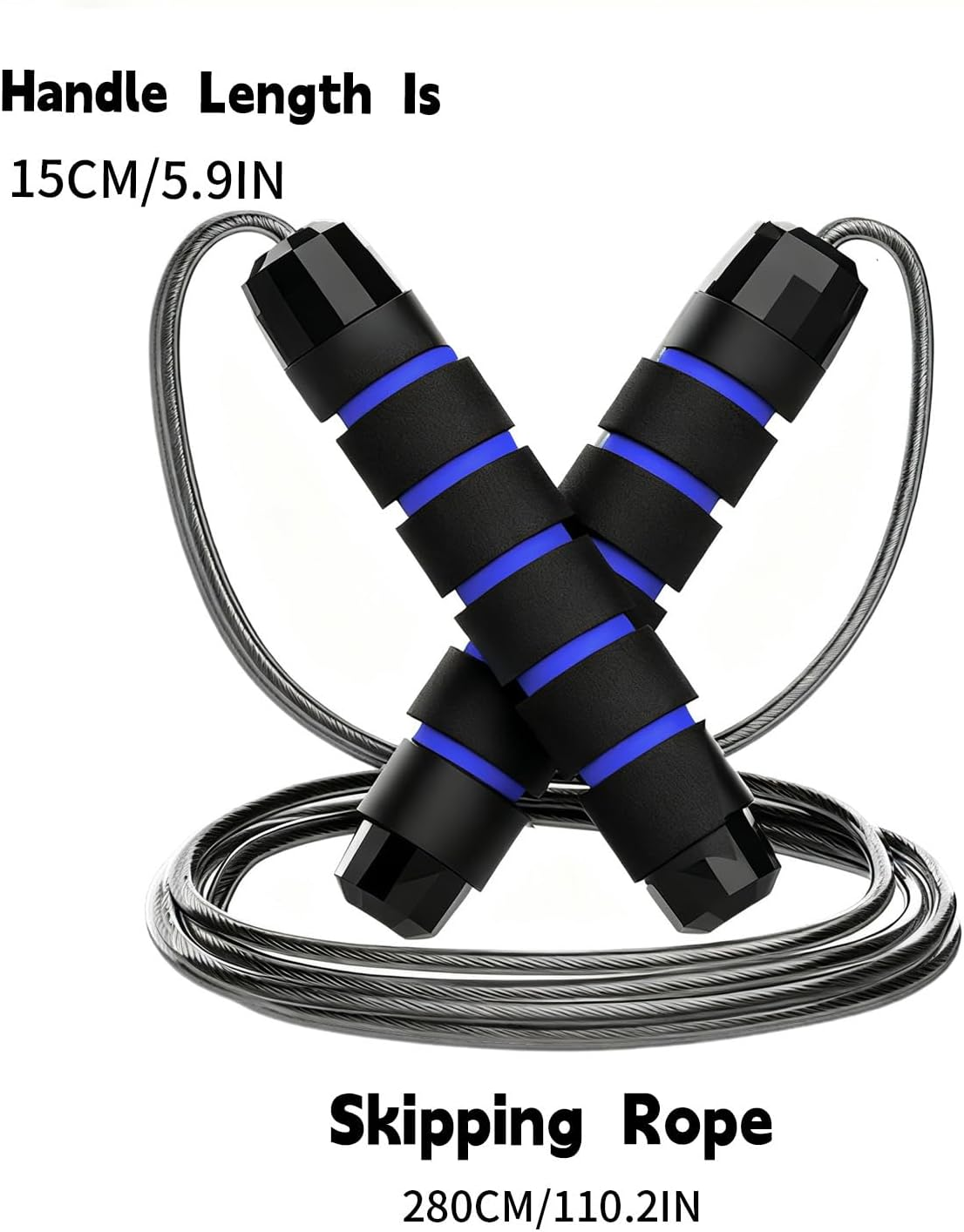 Jump Rope, Fitness Tangle-Free Jumping Rope Cable with Ball Bearings, Adjustable 2.8M Jump Ropes with Foam Handles, Exercise Workout Equipment for Men and Women, Home Gym - Black image number 4