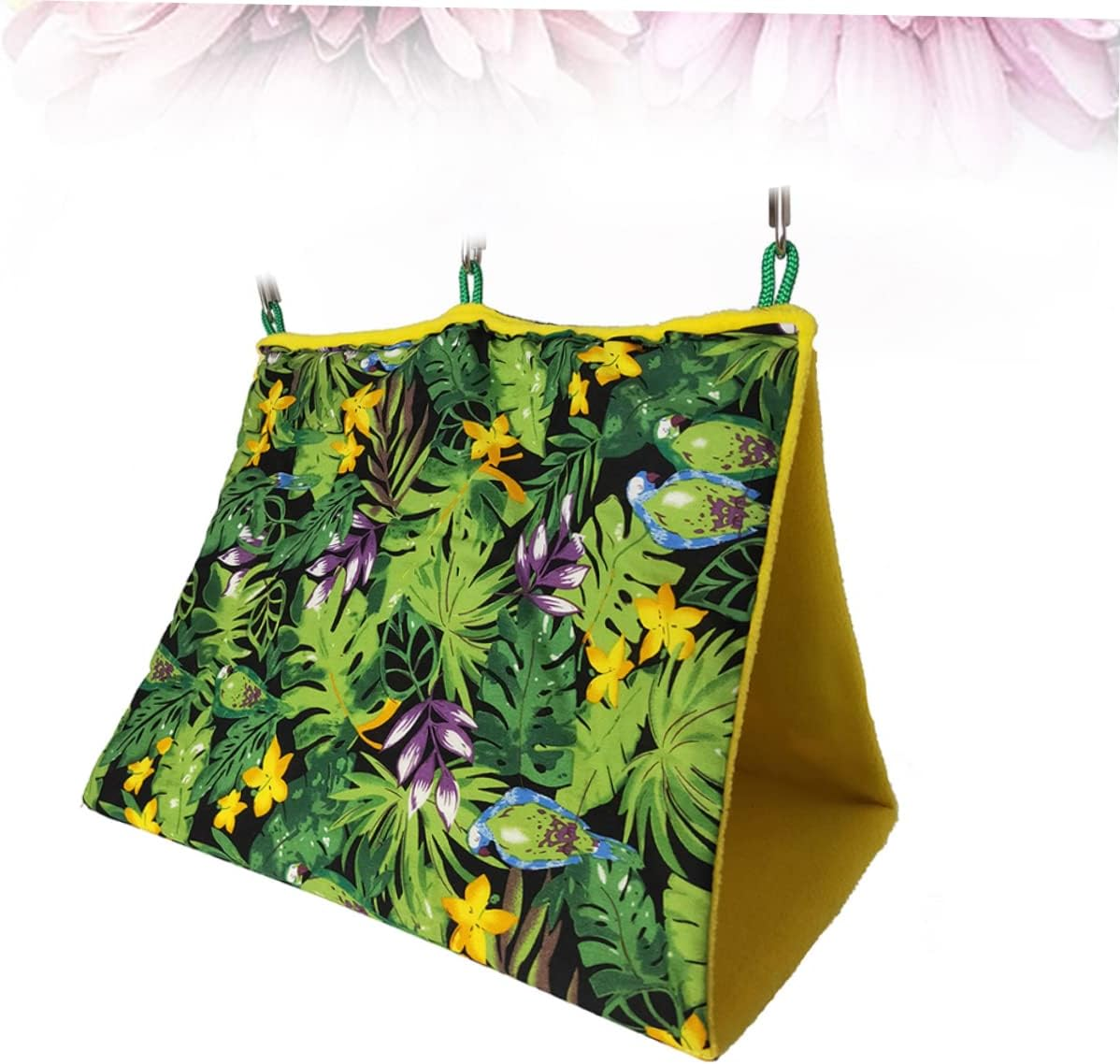 ERINGOGO Nest Hammock XL Tropical Print Parrot Sleeping Bed for Birds Comfortable Hanging for Canaries Larks and More Green image number 2