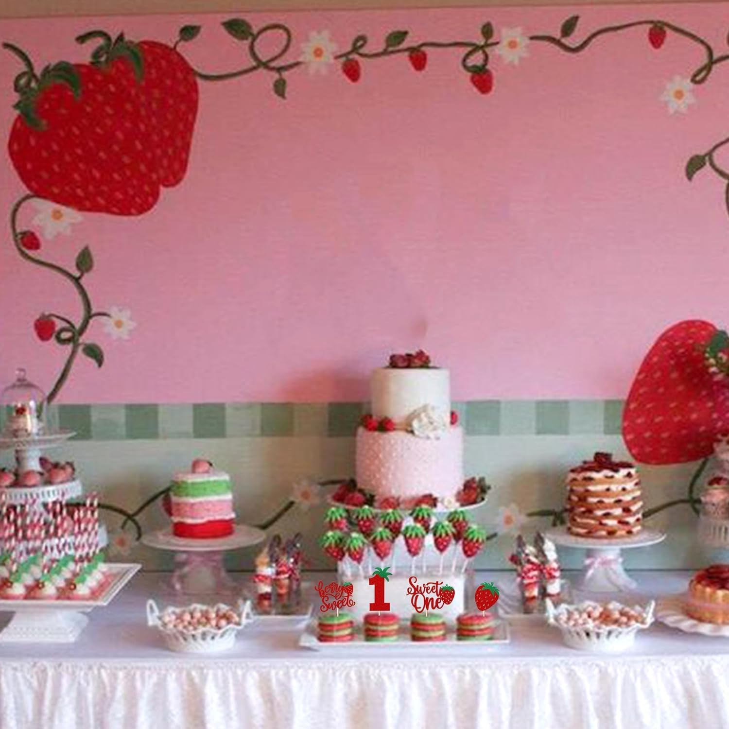 SYKYCTCY 24 Pack Sweet One Cupcake Toppers Glitter First Birthday Strawberry Cupcake Picks for Fruit Baby Shower 1St Birthday Berry Sweet Cupcake Decorations Party Supplies (#1) image number 5