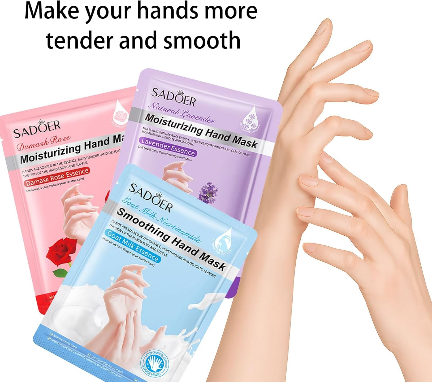 3 Pairs of Hand Masks Moisturizing Gloves, Rose Lavender Goat Milk Lubricating Beauty Care Hand and Foot Masks, Hand Skin Repair and Renewal Moisturizing Gloves Overnight, Suitable for Dry, Aged and Cracked Hands, Smooth, Long-Lasting, Soft and Firm Hand Mask image number 1