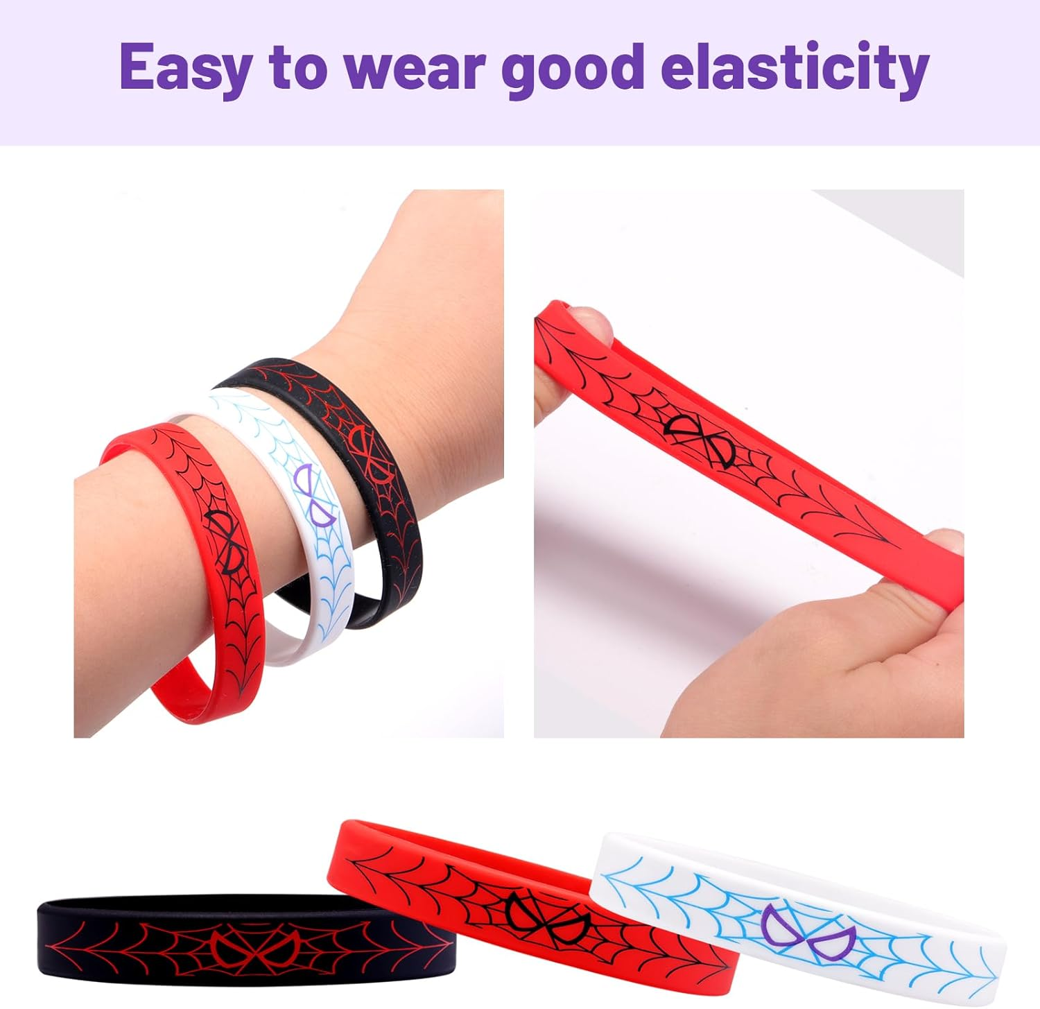 Yisncka 24Pcs Spider Silicone Wristbands Bracelets Hero Spider Party Decorations Supplies for Spider Theme Boys Girl Birthday Party Favors image number 2