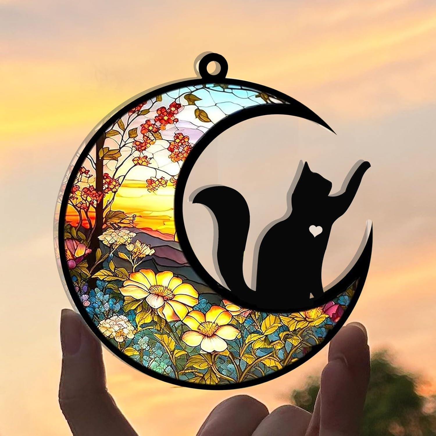 SZXYCZL Moonshaped Acrylic Window Pendant Cat Memorial Gifts for Loss of Cat Memorial Ornament Loss of Pet Sympathy Gift-At Dusk - Cat image number 4