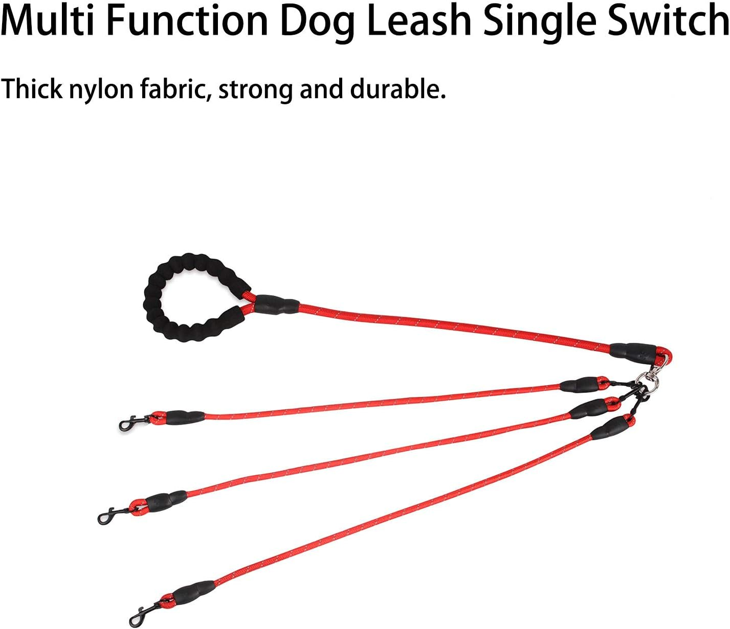 Greeney 3 Way Dog Leash,No Tangle Multiple Dog Rope Leash Nylon Pet Straps for Dog Outdoor Walking (Red) image number 7