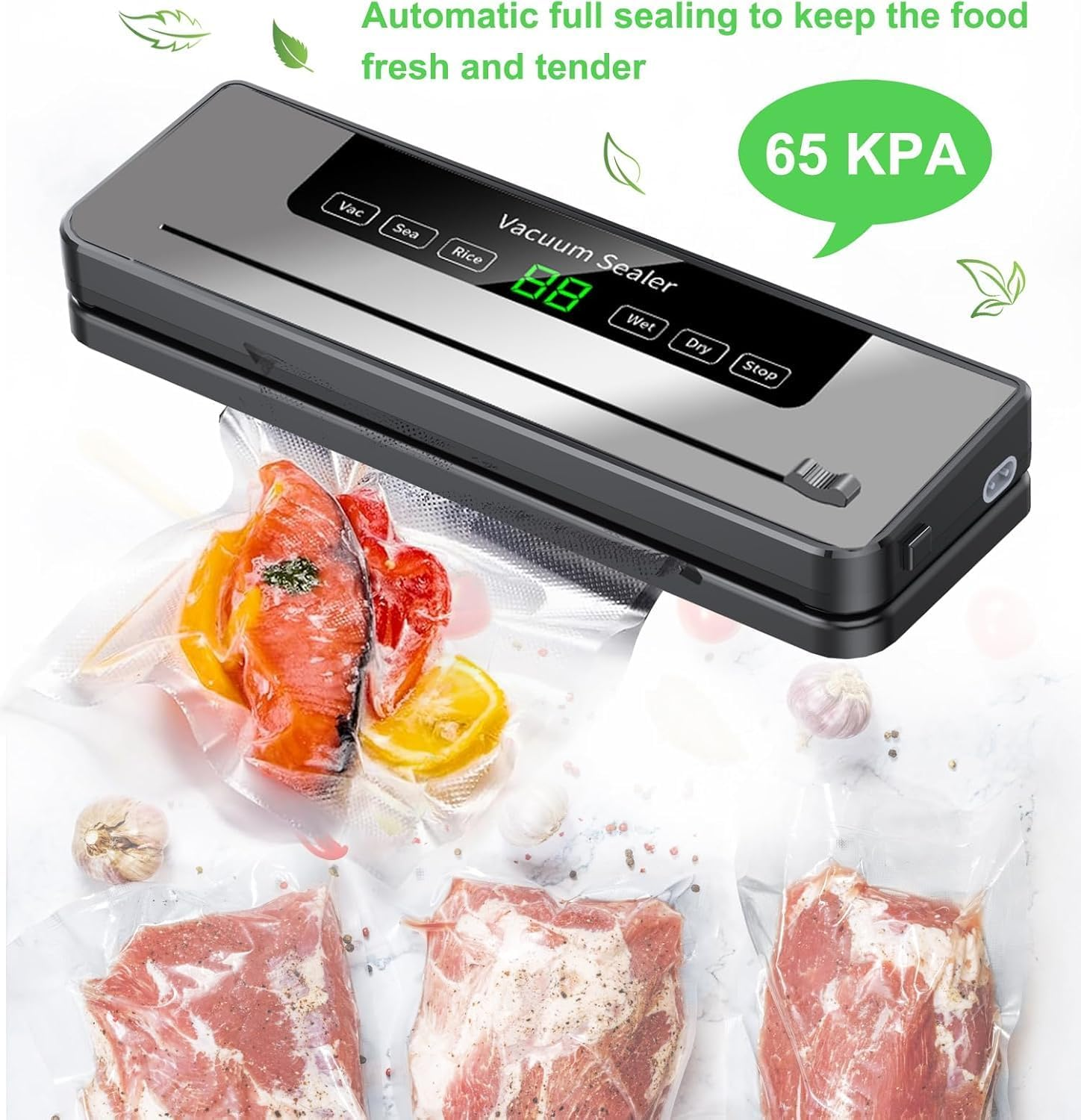 Vacuum Sealer Machine, 5 in 1 Food Vacuum Sealer Machine with Build-In Cutter Automatic Air Sealing System Smart Touchscreen for Food Storage Dry and Moist Food Modes with 30Pcs Seal Bags Kit image number 1