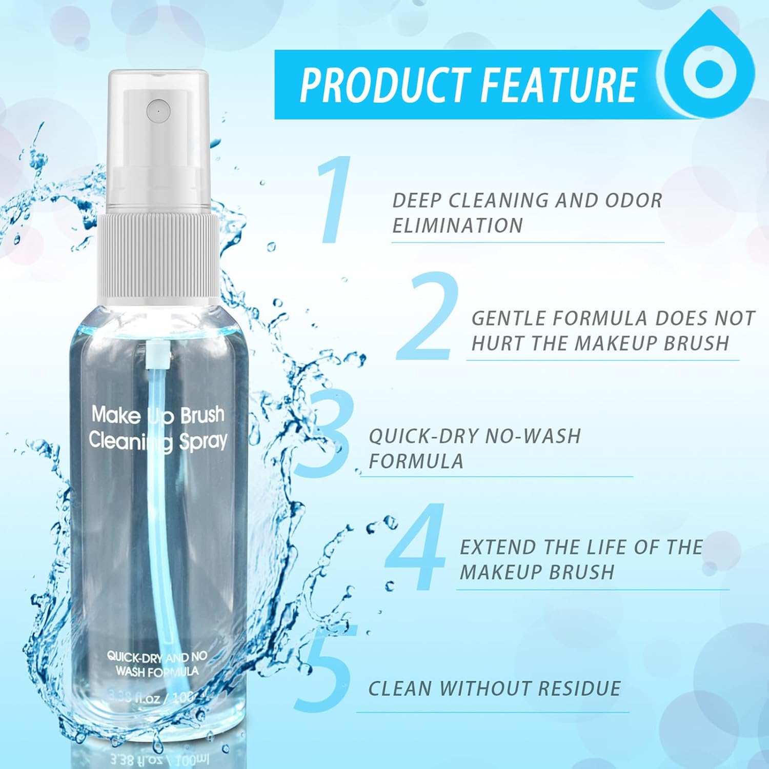 Cosmetic Brush Cleaner Solution,100Ml Deep Cleaning Spray | Gentle Makeup Remover, Makeup Brush Cleaner Spray for Beauty Sponge, Powder Puff image number 6