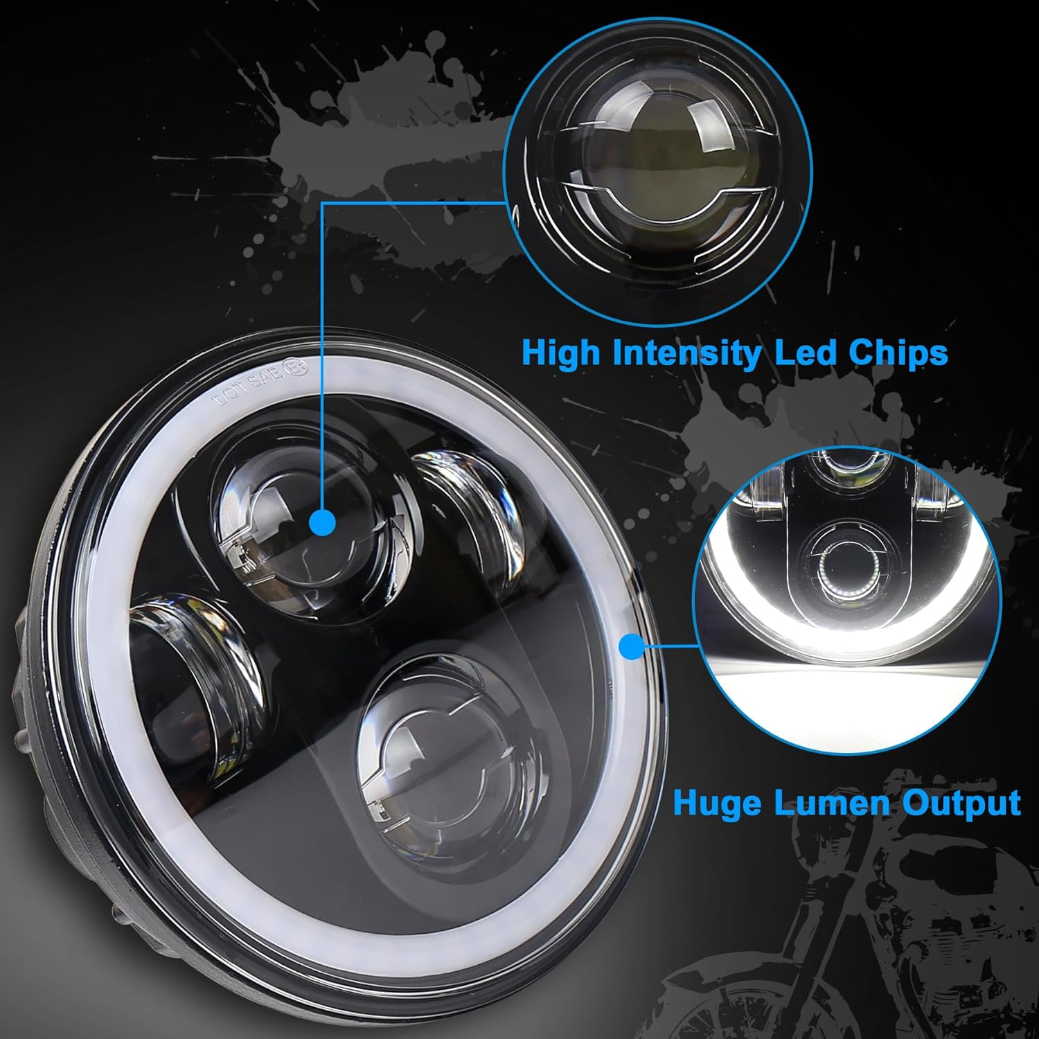 PXPART Motorcycle 5.75Inch Headlight with White DRL Halo Ring 5 3/4 Led Headlight Compatible with Davidson Sportster 883 1200 Dyna Street Bob Indian Scout image number 1